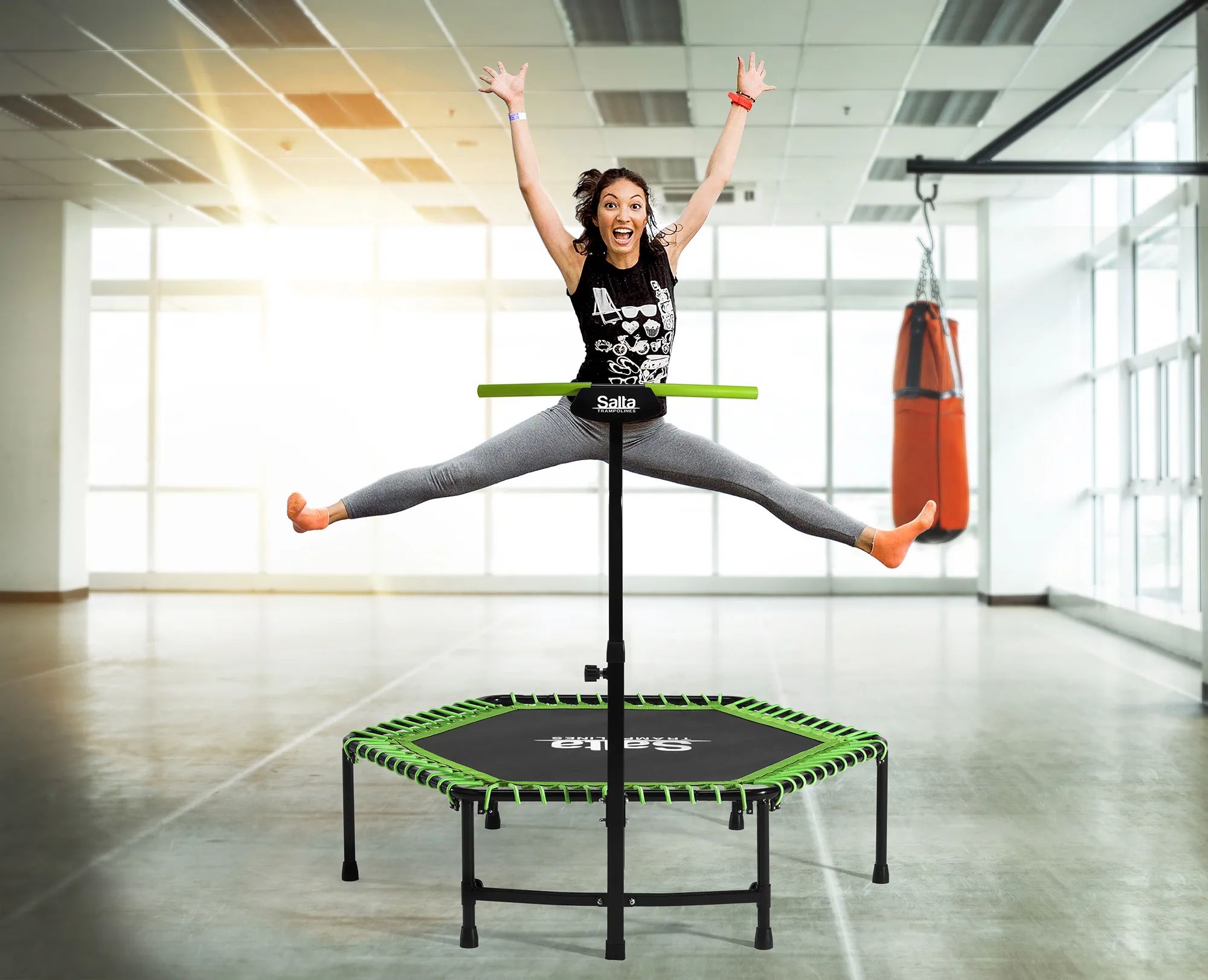 Salta Trampoliner Fitness Trampolin m. håndtag i Sort/grøn, 2