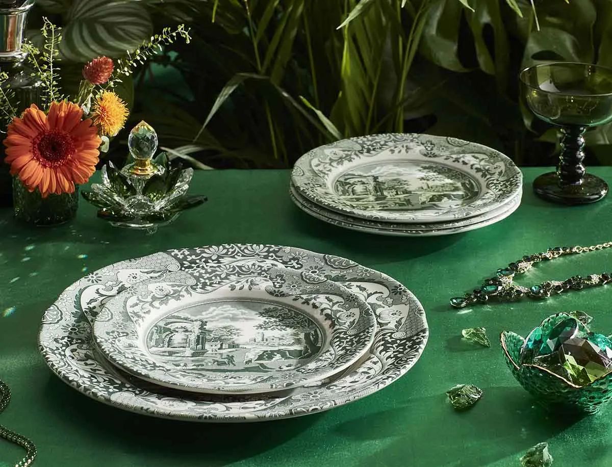 Spode Kagetallerkener Heritage Green Italian Tallerken - 4 stk. i Grøn/hvid, 2