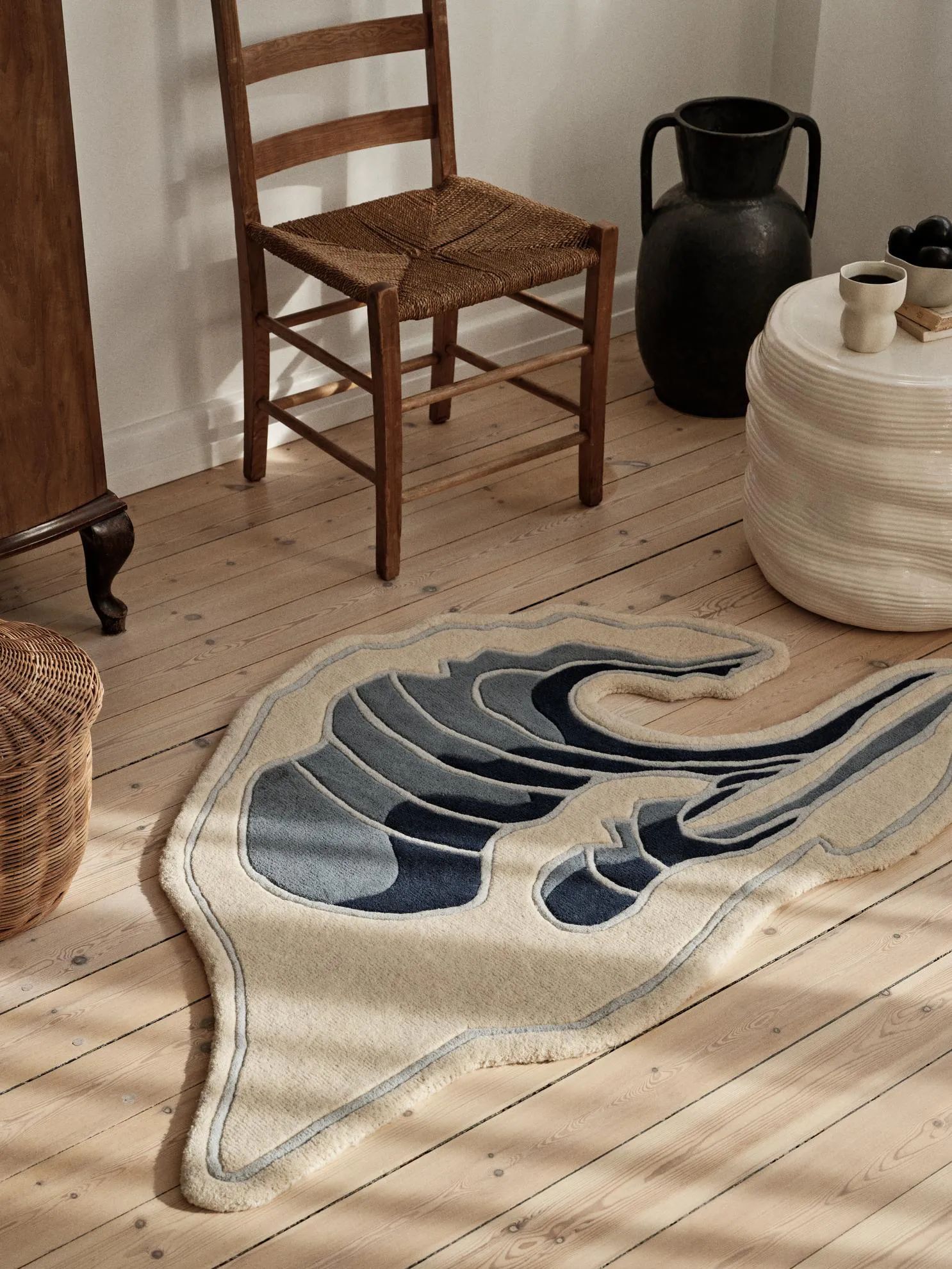 Broste Copenhagen Gulvtæpper Wave Gulvtæppe i Dusty Blue, 3