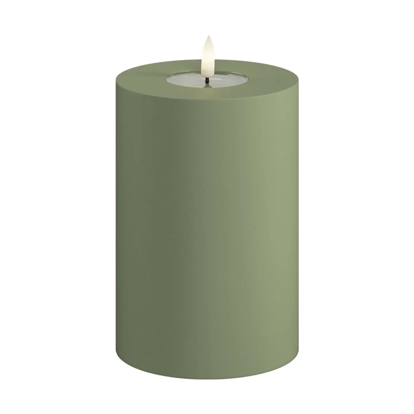 Deluxe Homeart LED-lys Real Flame LED Udendørs Bloklys i Støvet Grøn, 15 cm, 1