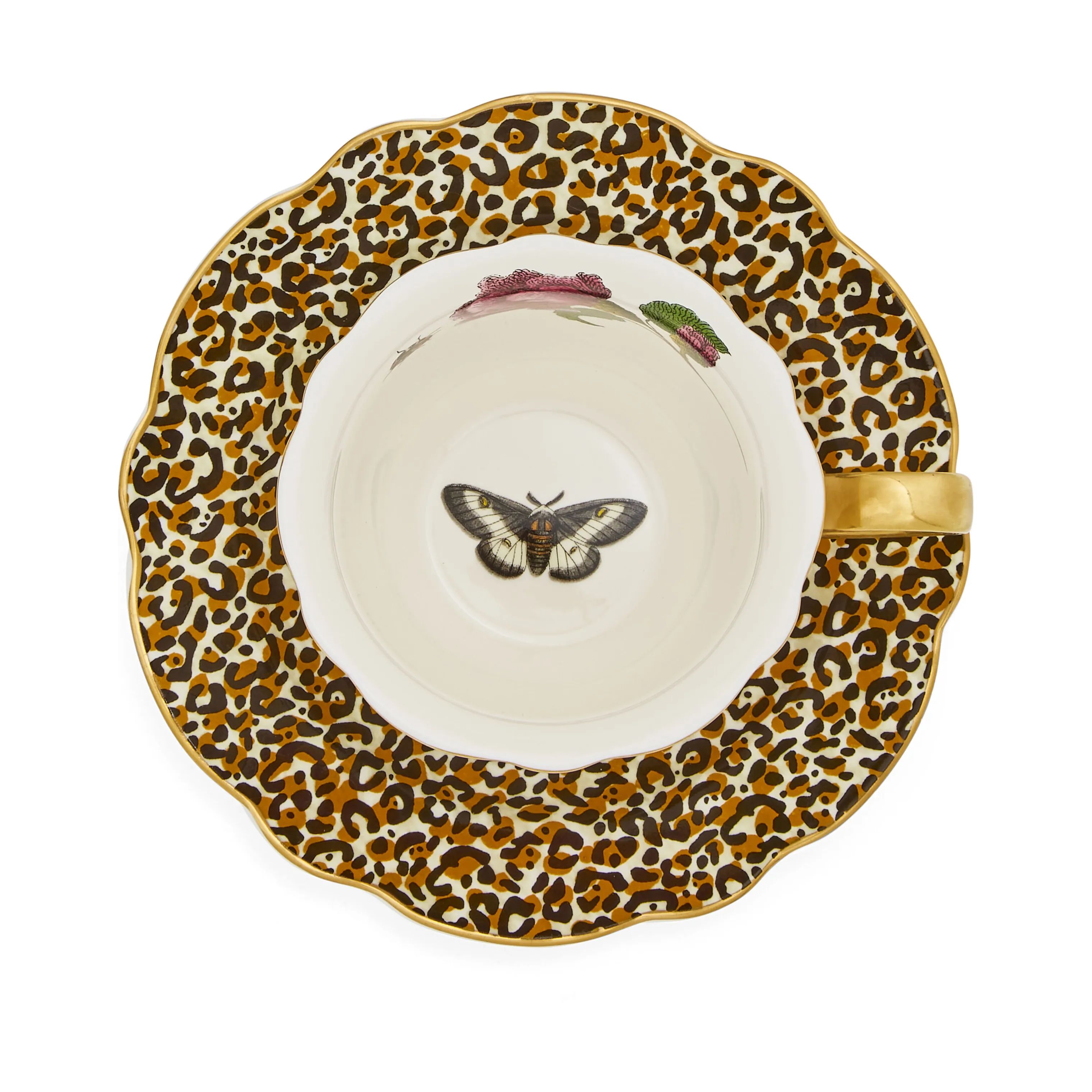 Spode Krus og kopper med hank Creatures Of Curiosity Tekop m. underkop i Leopard/guld, 4