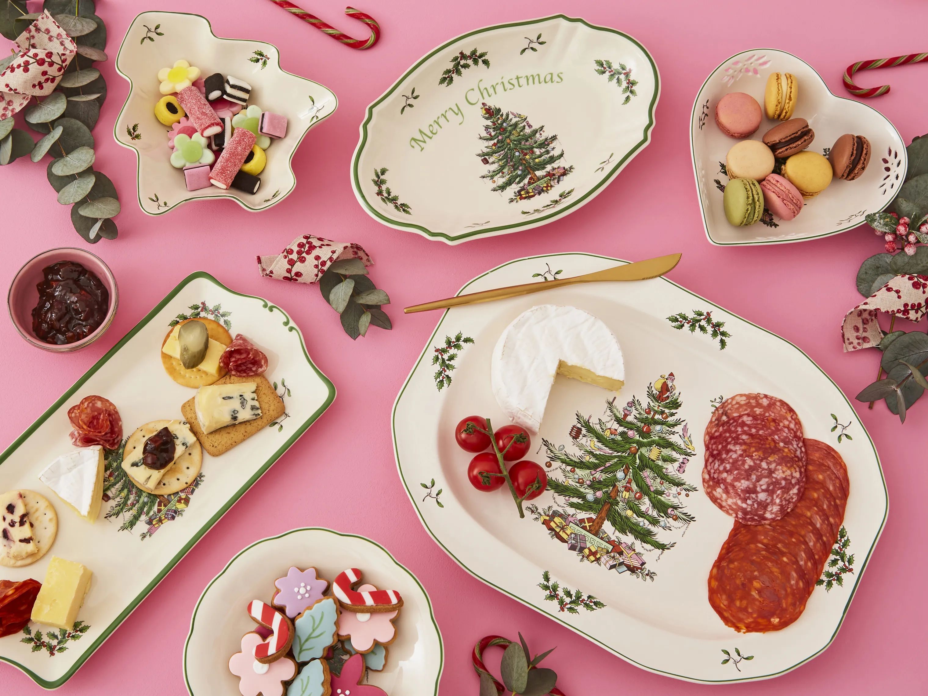 Spode Serveringsfade Christmas Tree Fad i Hvid/grøn/rød, 2