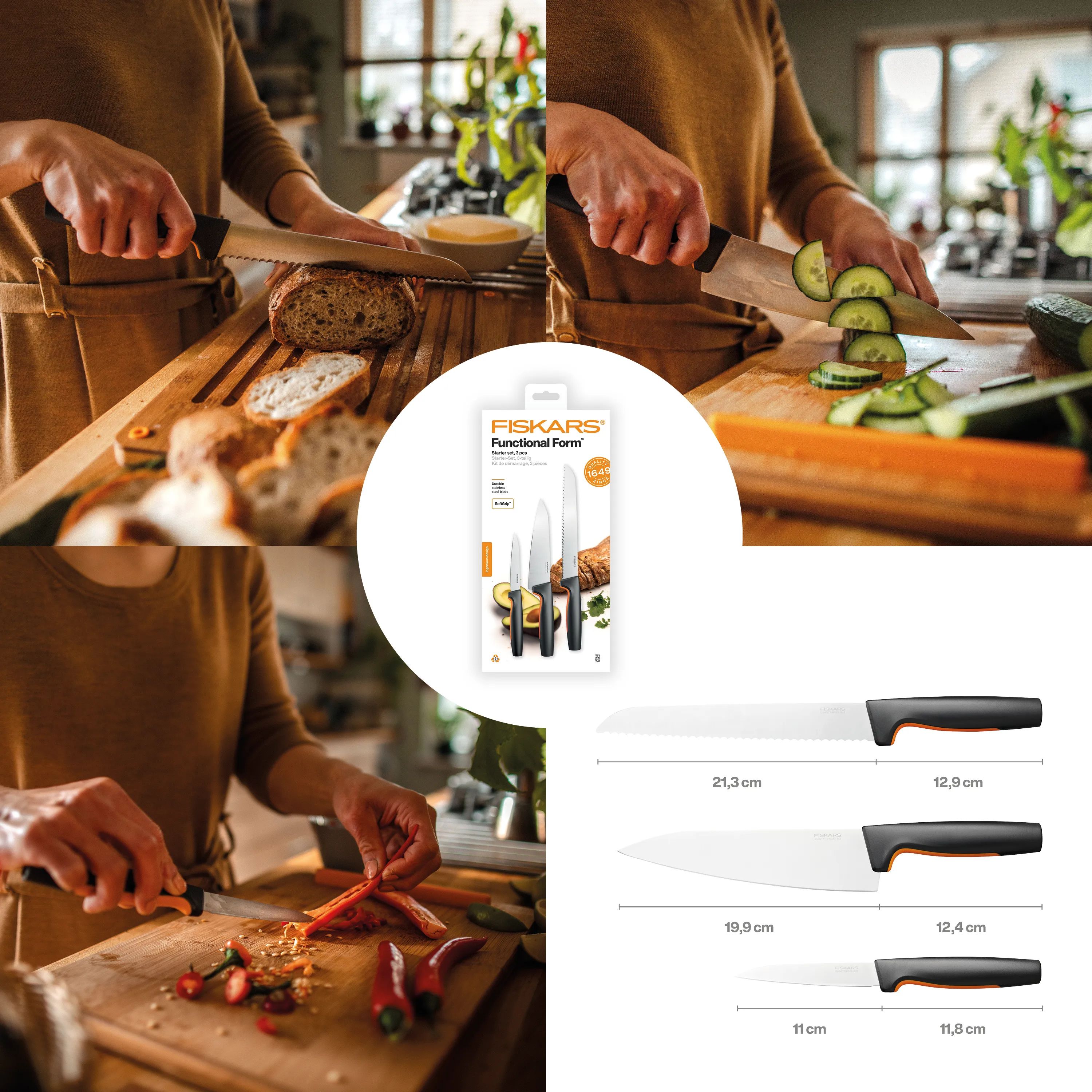 Fiskars Knivsæt Functional Form Start Knivsæt - 3 dele i Sort/Orange, 3