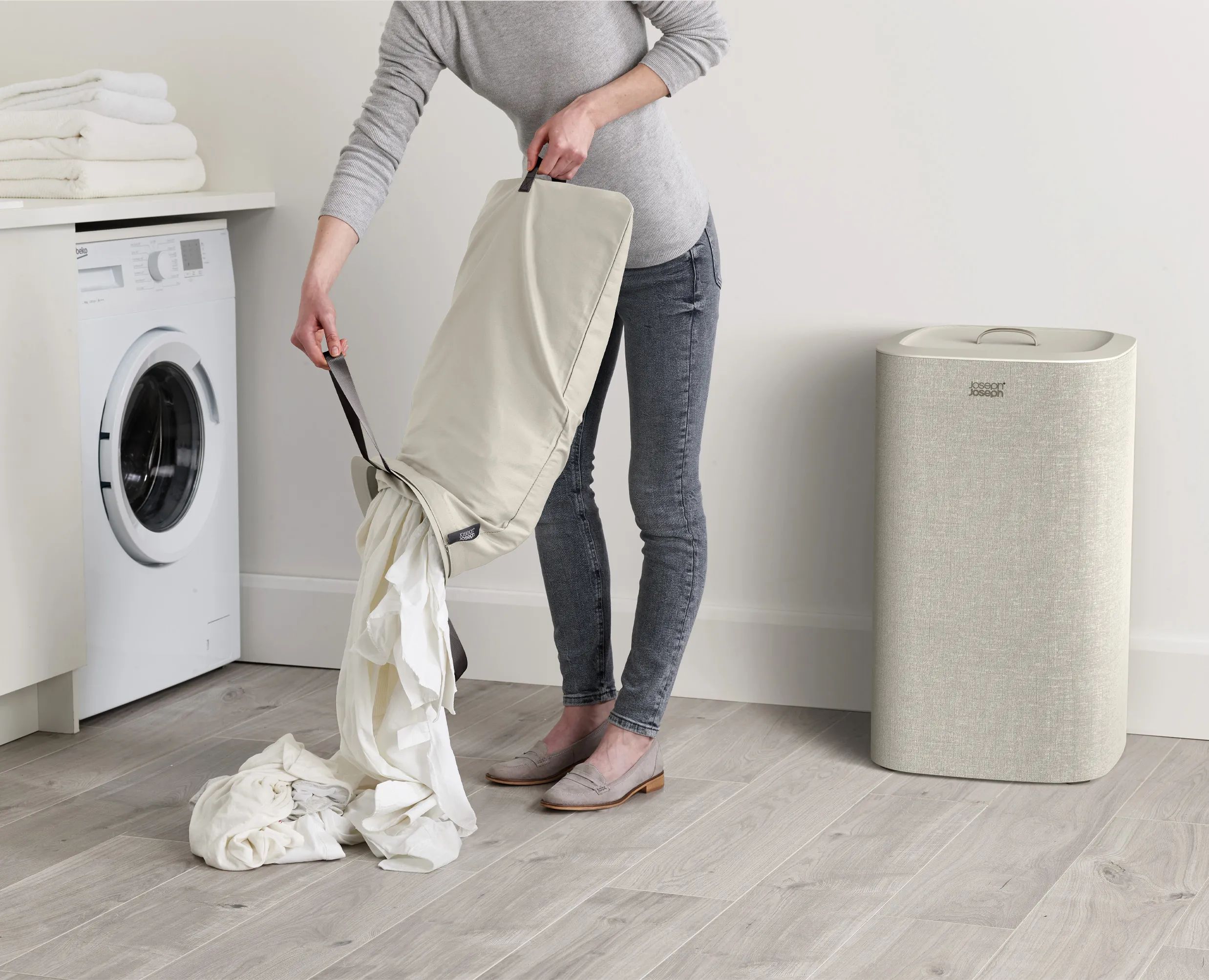 Joseph Joseph Vasketøjskurve Tota II Tota Vasketøjskurv i Ecru, 60 L, 6