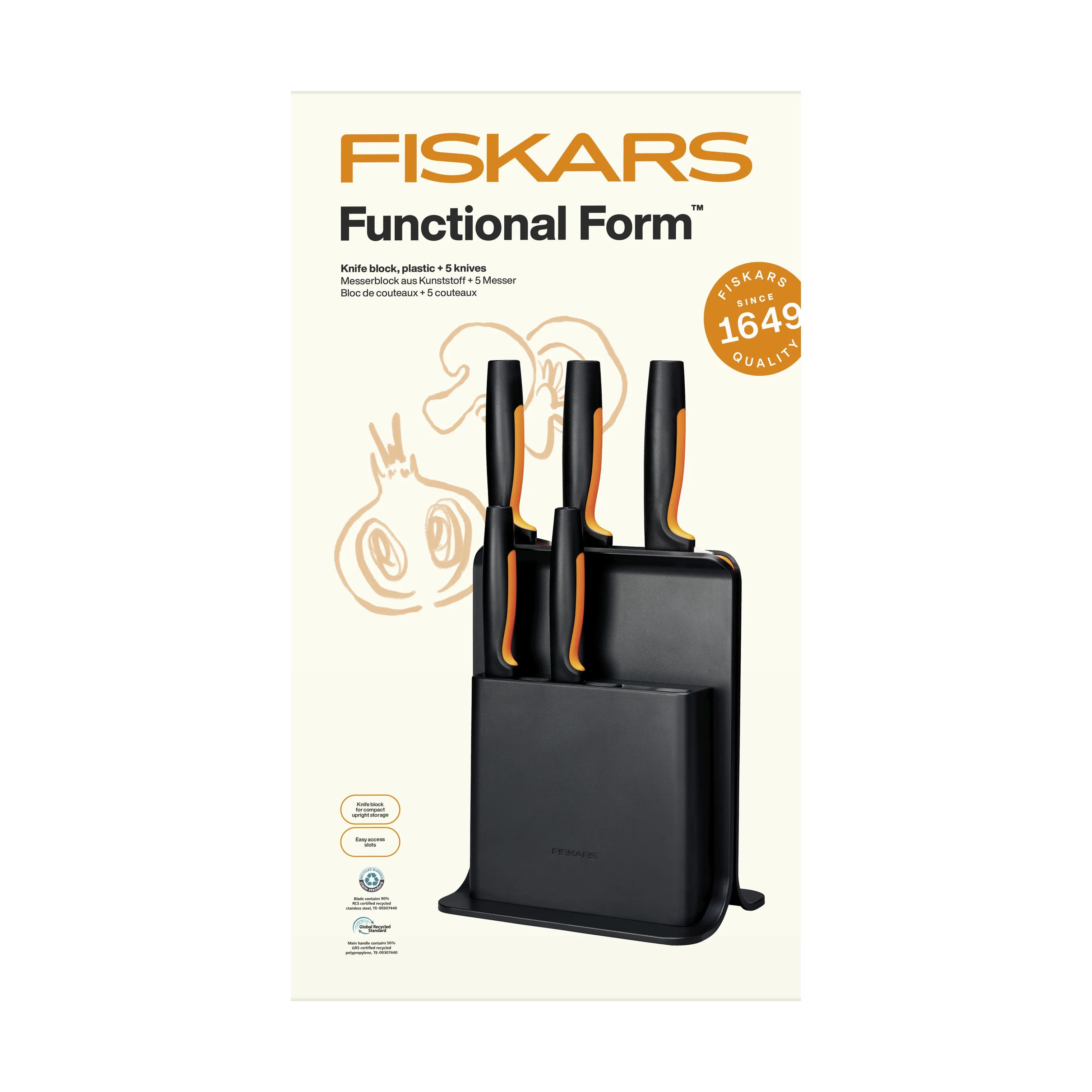 Fiskars Knivblokke med knive Functional Form Knivblok - 6 dele i Sort/Orange, 3