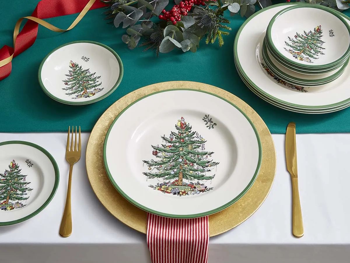 Spode Middagstallerkener Christmas Tree Stelsæt - 12 dele i Rød/grøn/hvid, 2