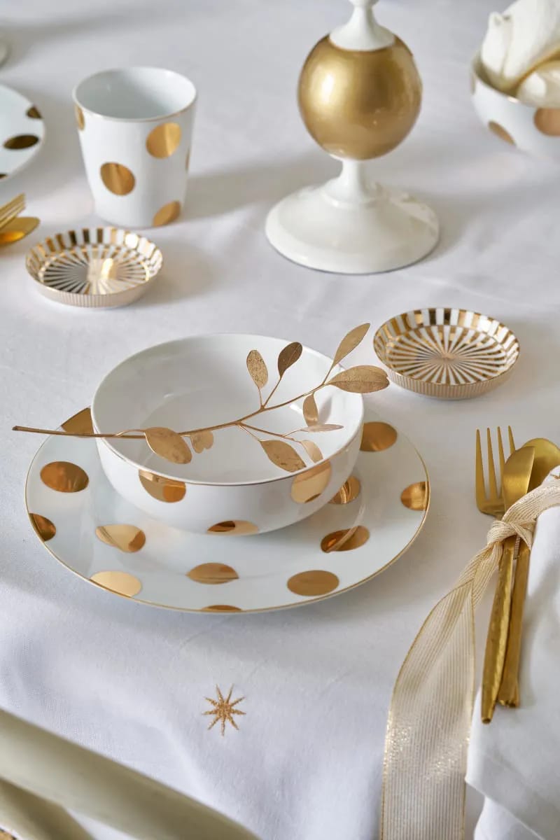 PIP Studio Serveringsskåle Dot Delight Skål - 2 stk. i Hvid / Guld, 15 cm, 2