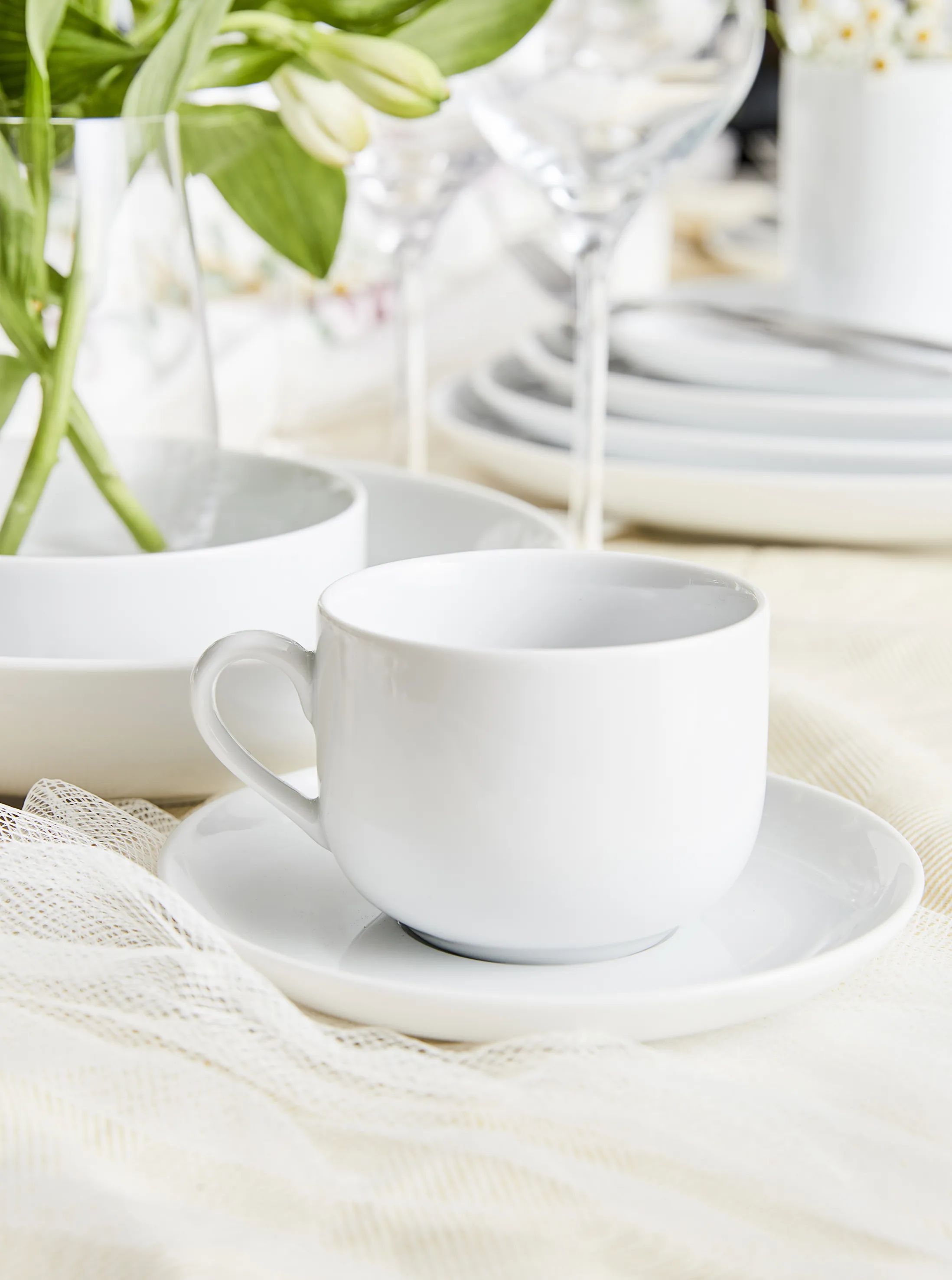 Aida Krus og kopper med hank Atelier Kaffekop m. underkop - 4 stk. i Hvid, 3