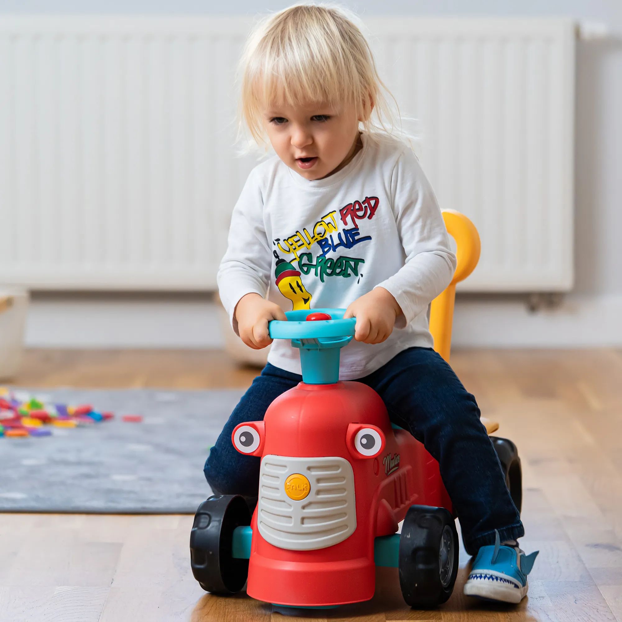FALK Til børneværelset Maurice Gå-traktor i Hvid, blå og gul, 3