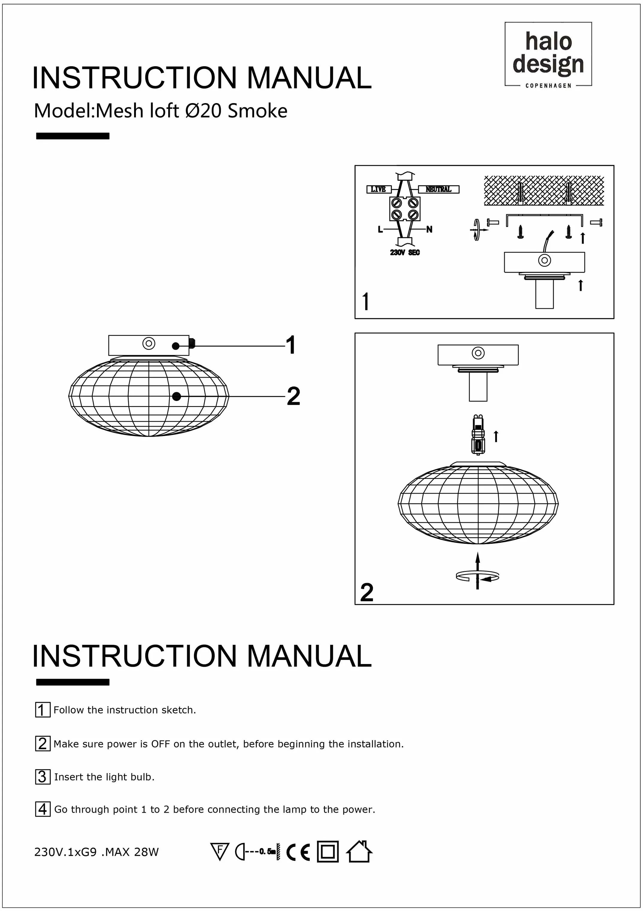 Halo Design Loftlamper Mesh Loftlampe i Smoke, 20 cm, 2