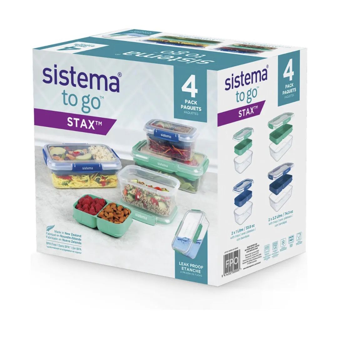 Sistema Madkasser Stax To Go Madkasse Sæt - 4 dele i Minty Teal/Ocean Blue, 2