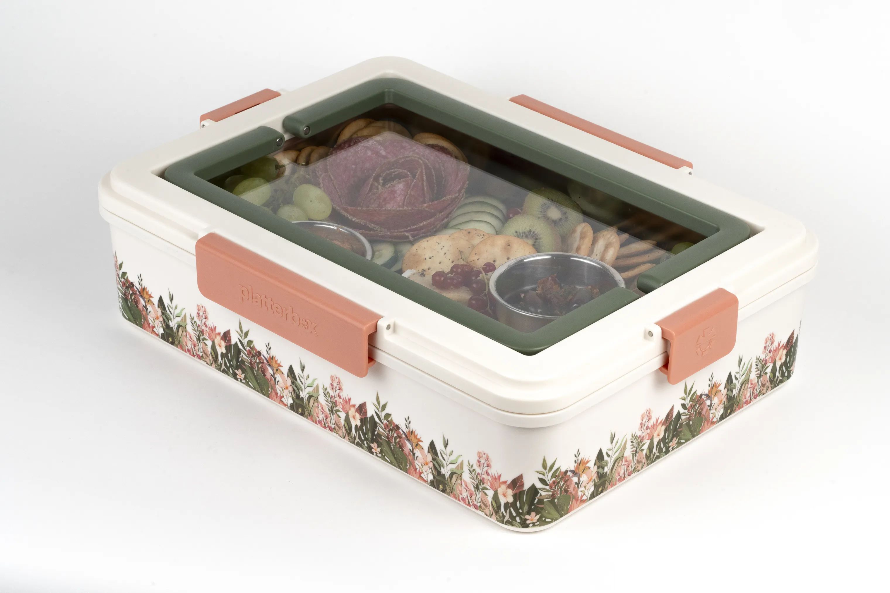 Platterbox Opbevaringsbokse Snack Box i Hvid/blomster, 2