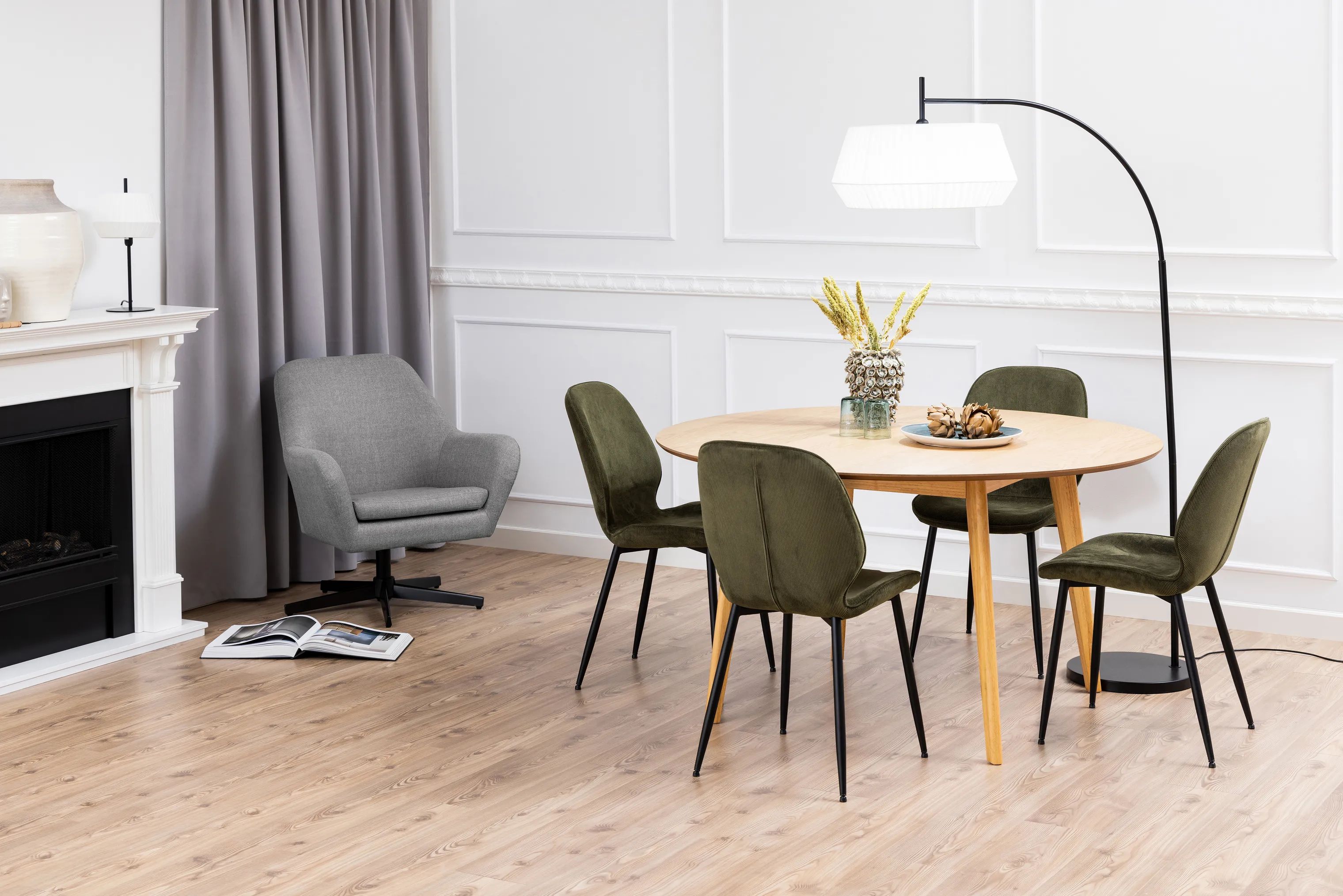 CASA Living Spisebordsstole Femke Spisebordsstol 4 stk. i olivengrøn/sort, 2