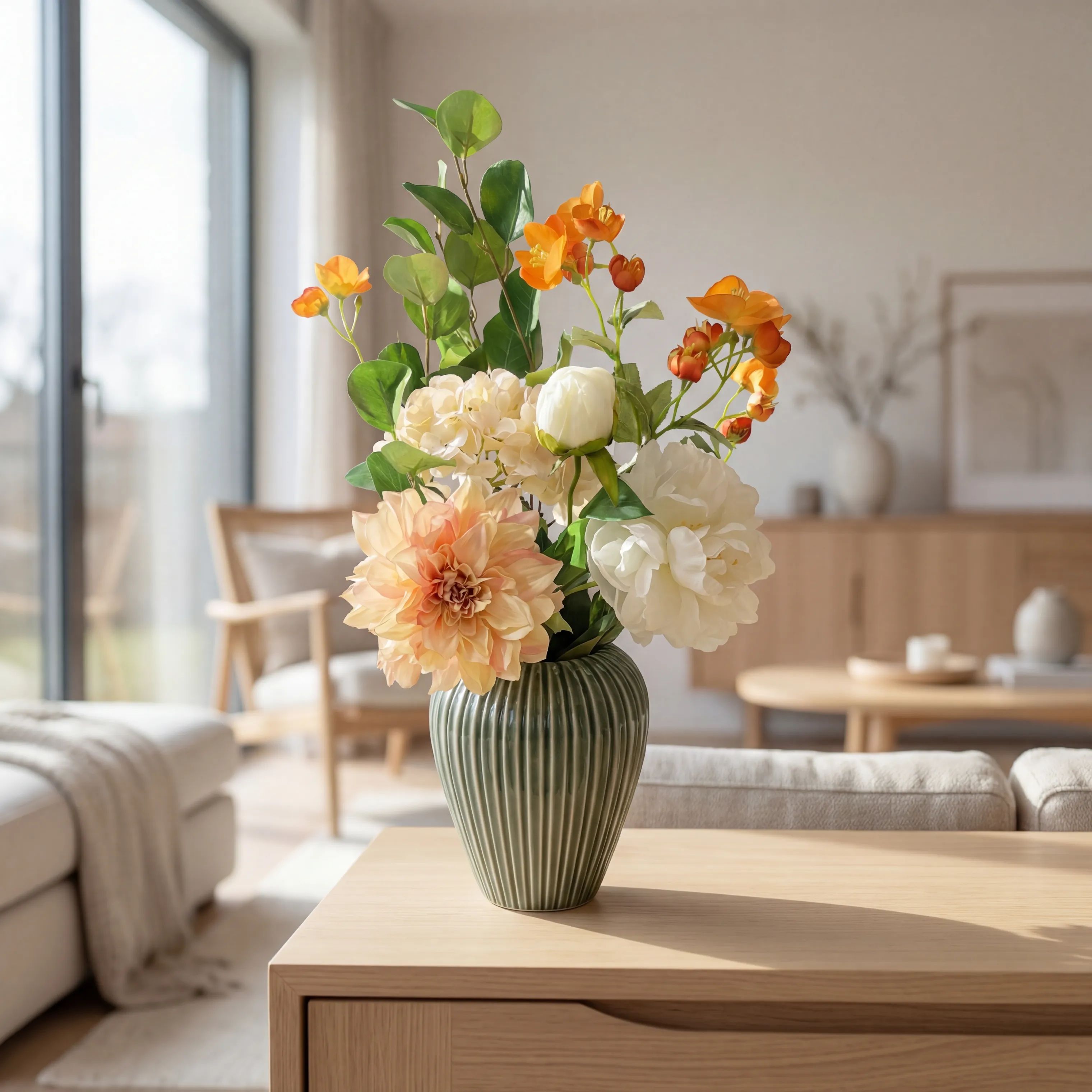 everbloom Kunstige blomster Kunstig Blomsterbuket i Orange/Hvid, 2