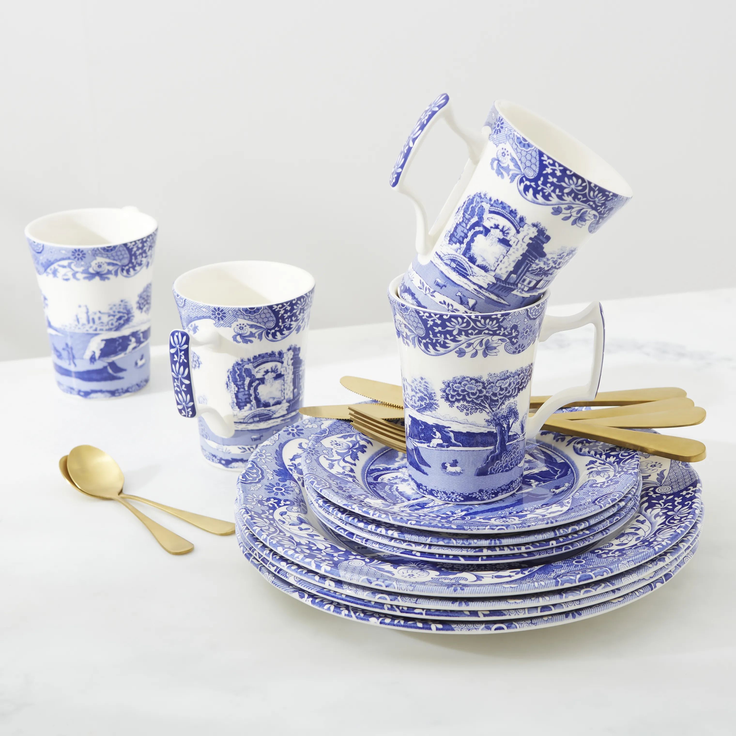Spode Middagstallerkener Blue Italian Blue Italien Servicesæt - 12 dele i Blå/hvid, 2