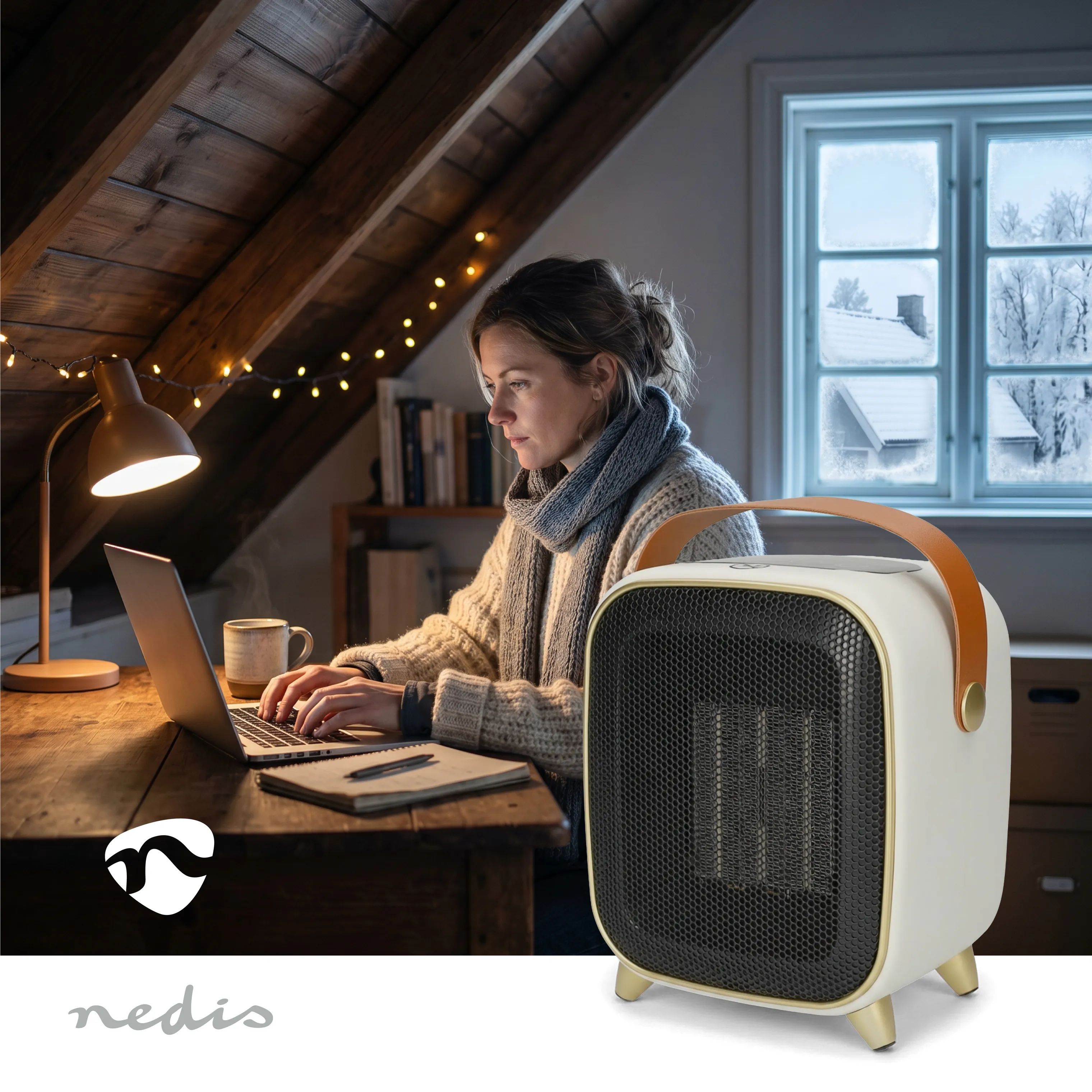 Nedis Ventilatorer PTC Varmeblæser i Hvid/guld, 2