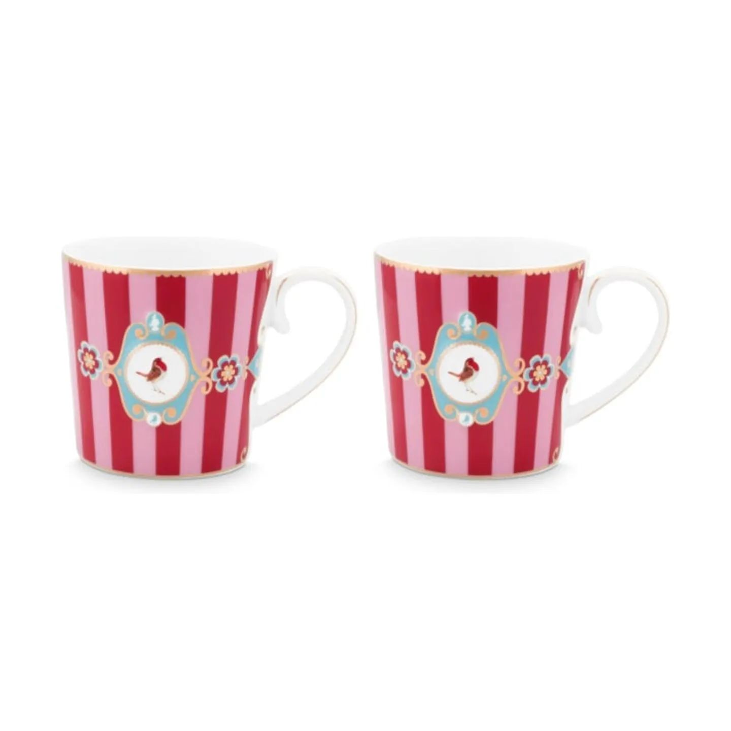 PIP Studio Krus og kopper med hank Love Birds Krus - 2 stk. i Pink/striber, 190 ml, 1