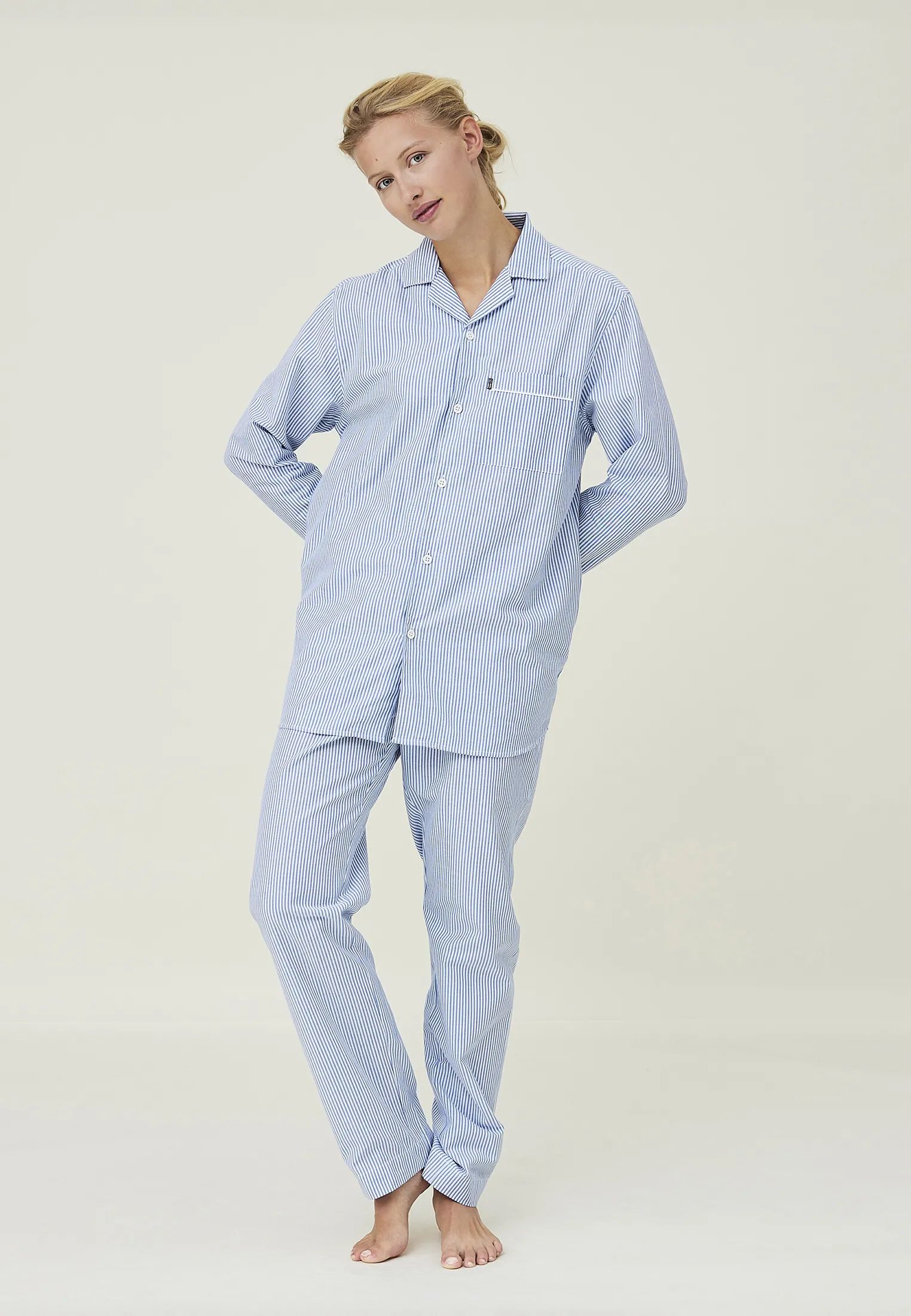 Lexington Pyjamas Icons Pyjamassæt Organic i Blue/White, S, 1