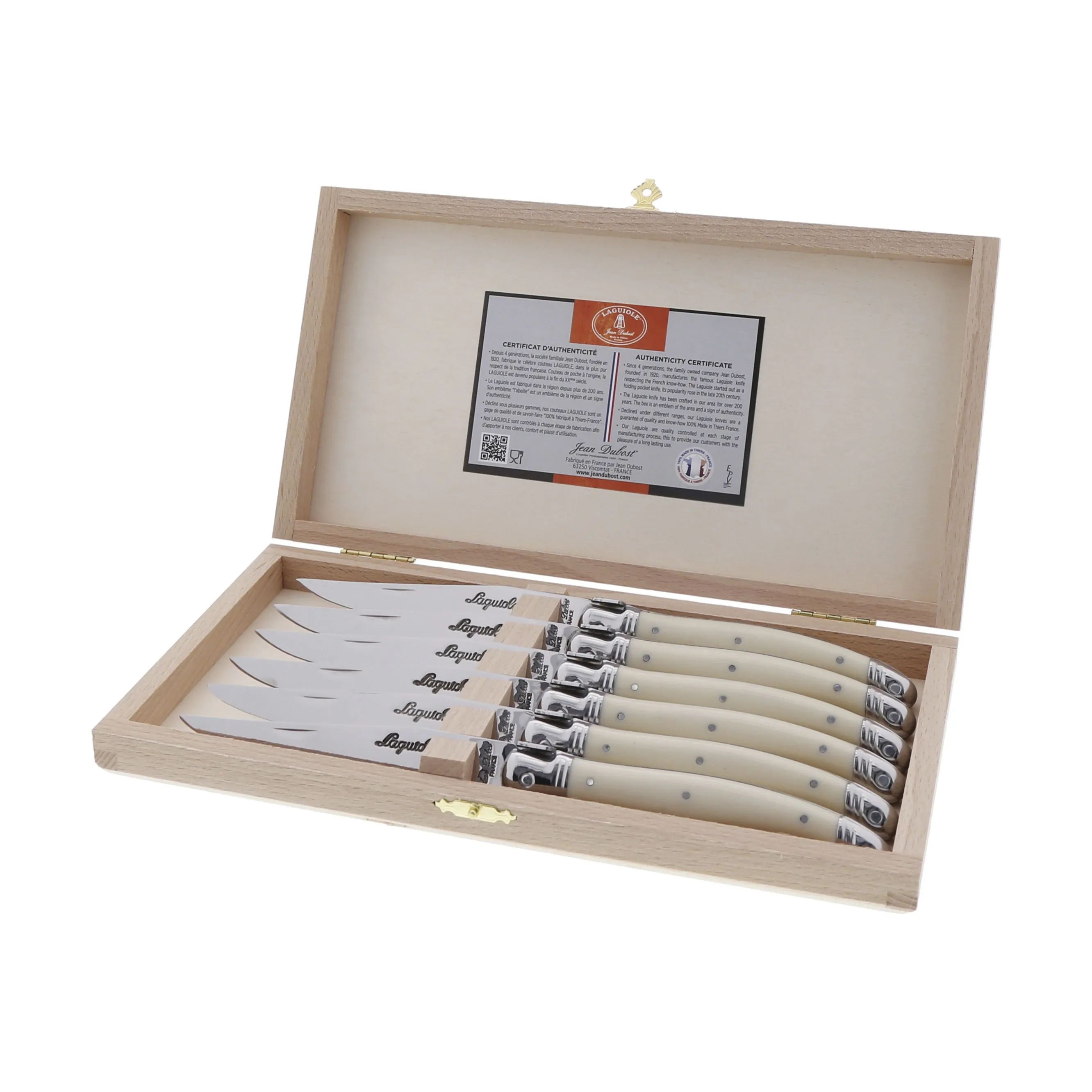 Jean Dubost Bordknive Laguiole Kniv - 6 stk. i Hvid, 1