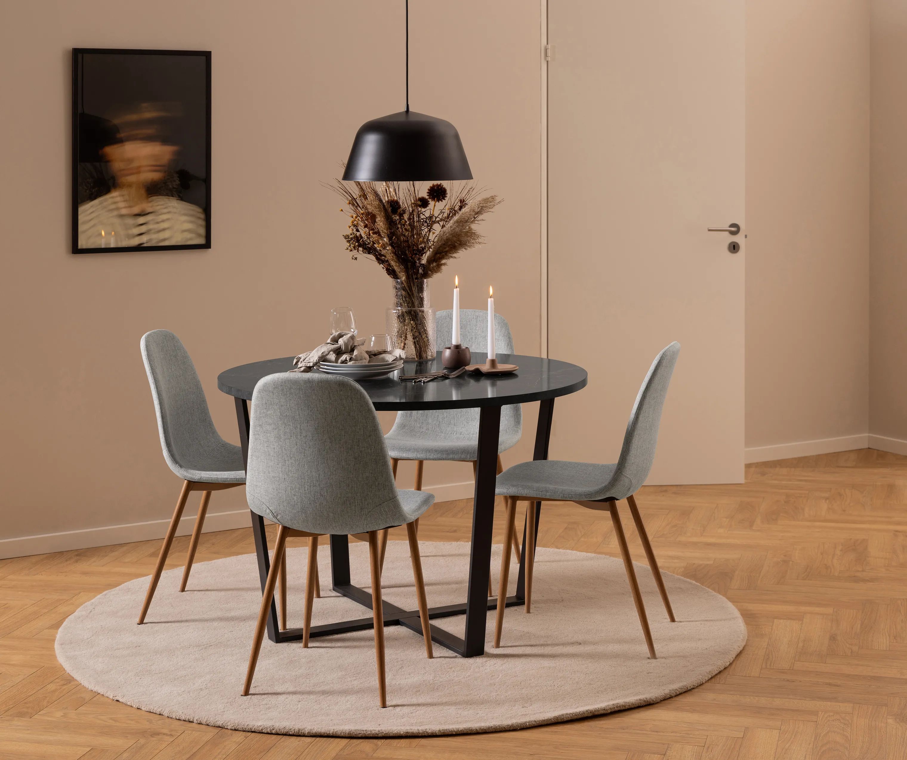 CASA Living Spisebordsstole Celia Spisebordsstol - 4 stk. i lysegrå/eg, 2