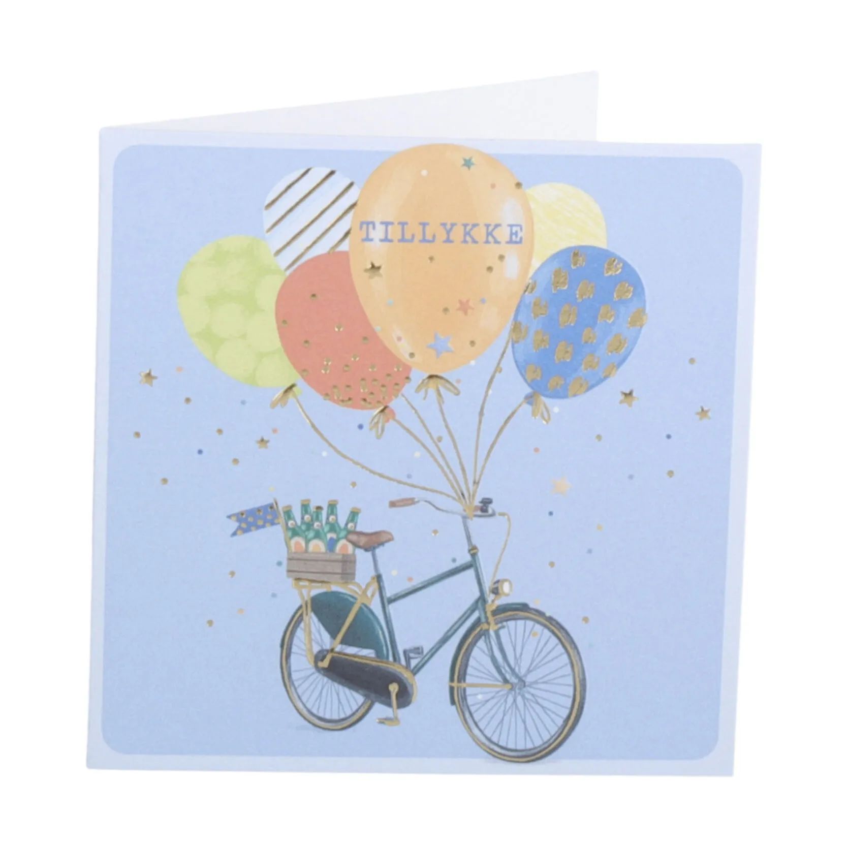 CASA Living Kort Kort - Tillykke i Lyseblå/cykel med balloner, 1