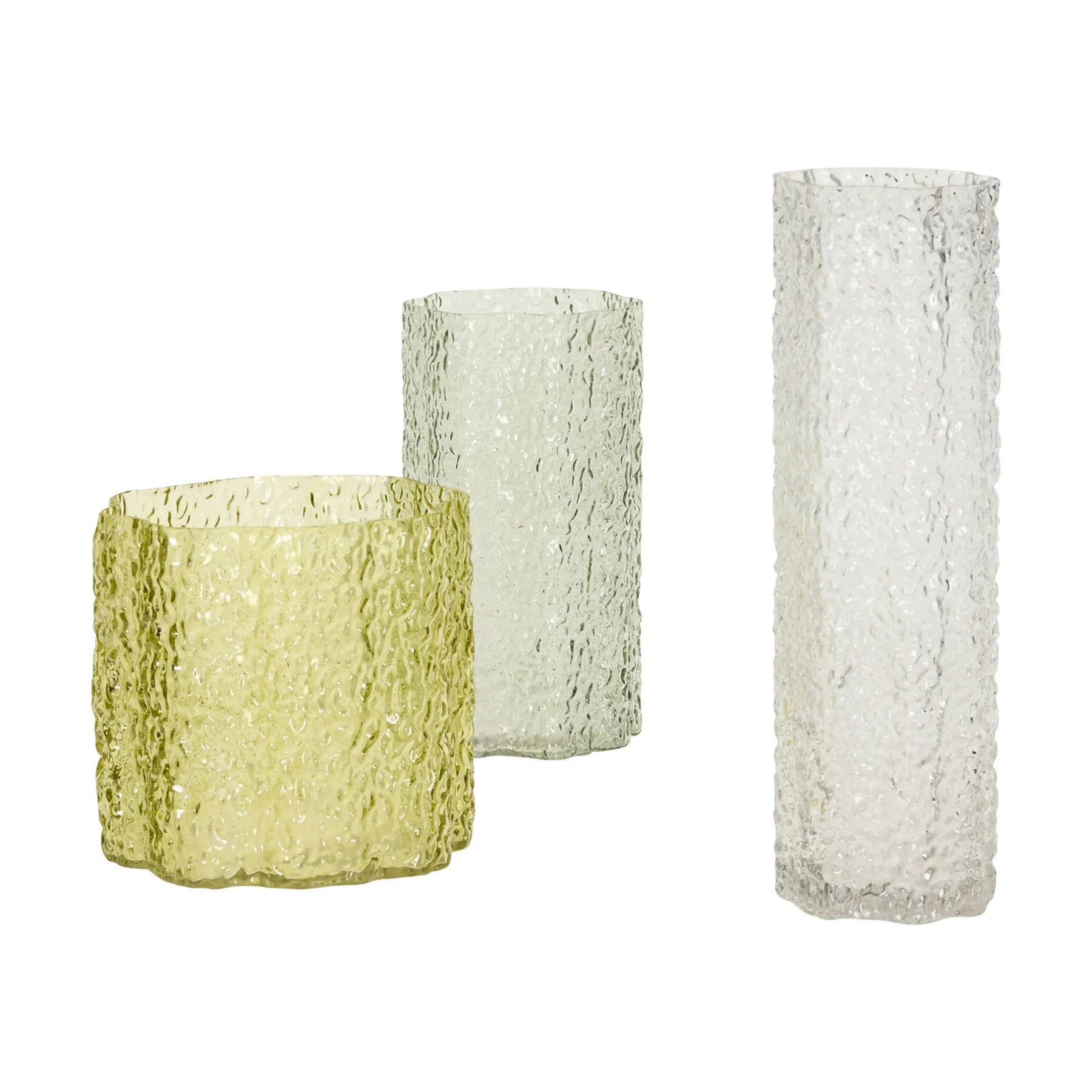 Hübsch Vaser Triple Vase - 3 stk. i Mørkegrøn/lysegrøn/Klar, 1