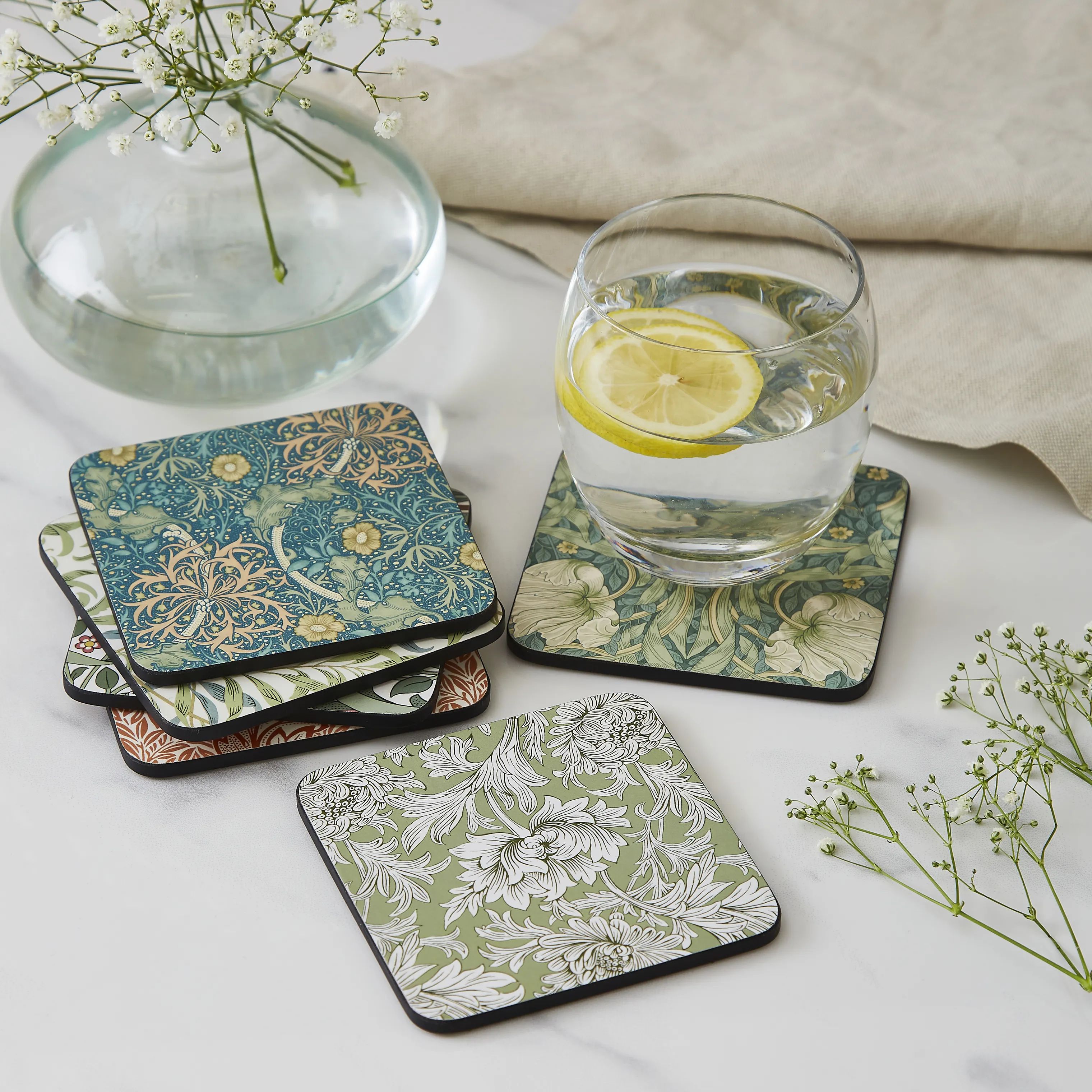 Pimpernel Glasbrikker og coasters Morris & Co Glasbrikker - 6 stk. i Multifarvet/grøn, 2