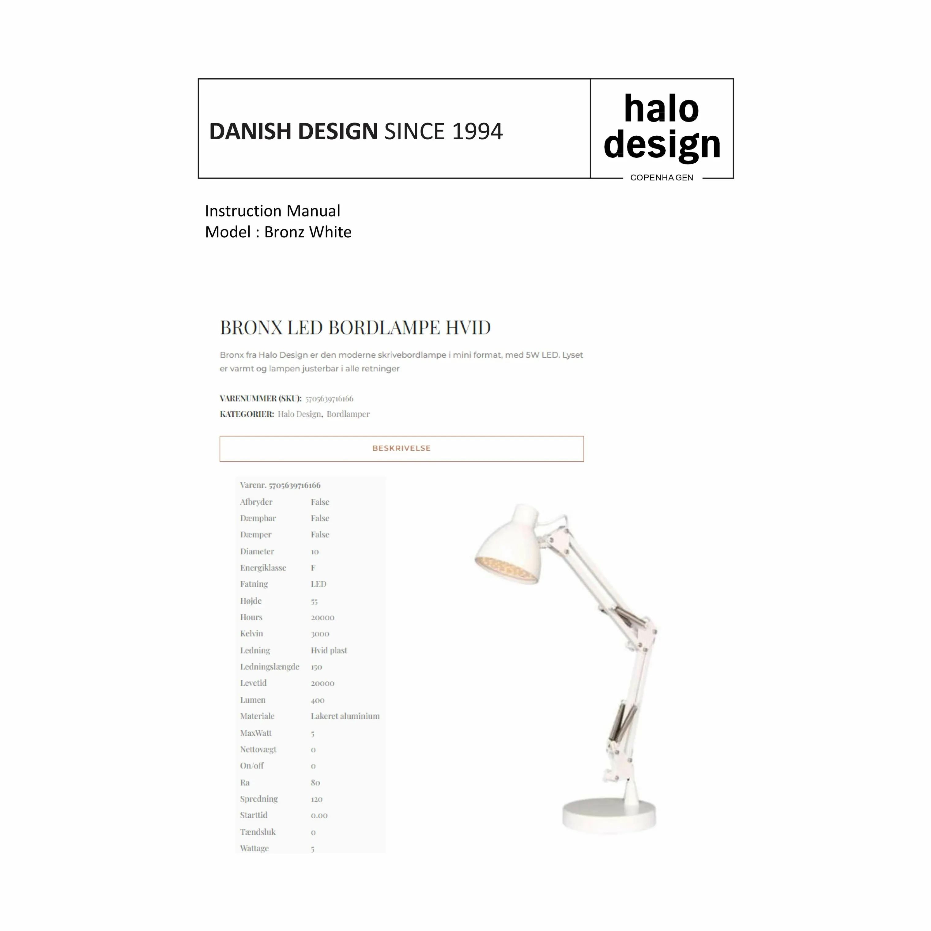 Halo Design Bordlamper Bronx Bordlampe i hvid, 3