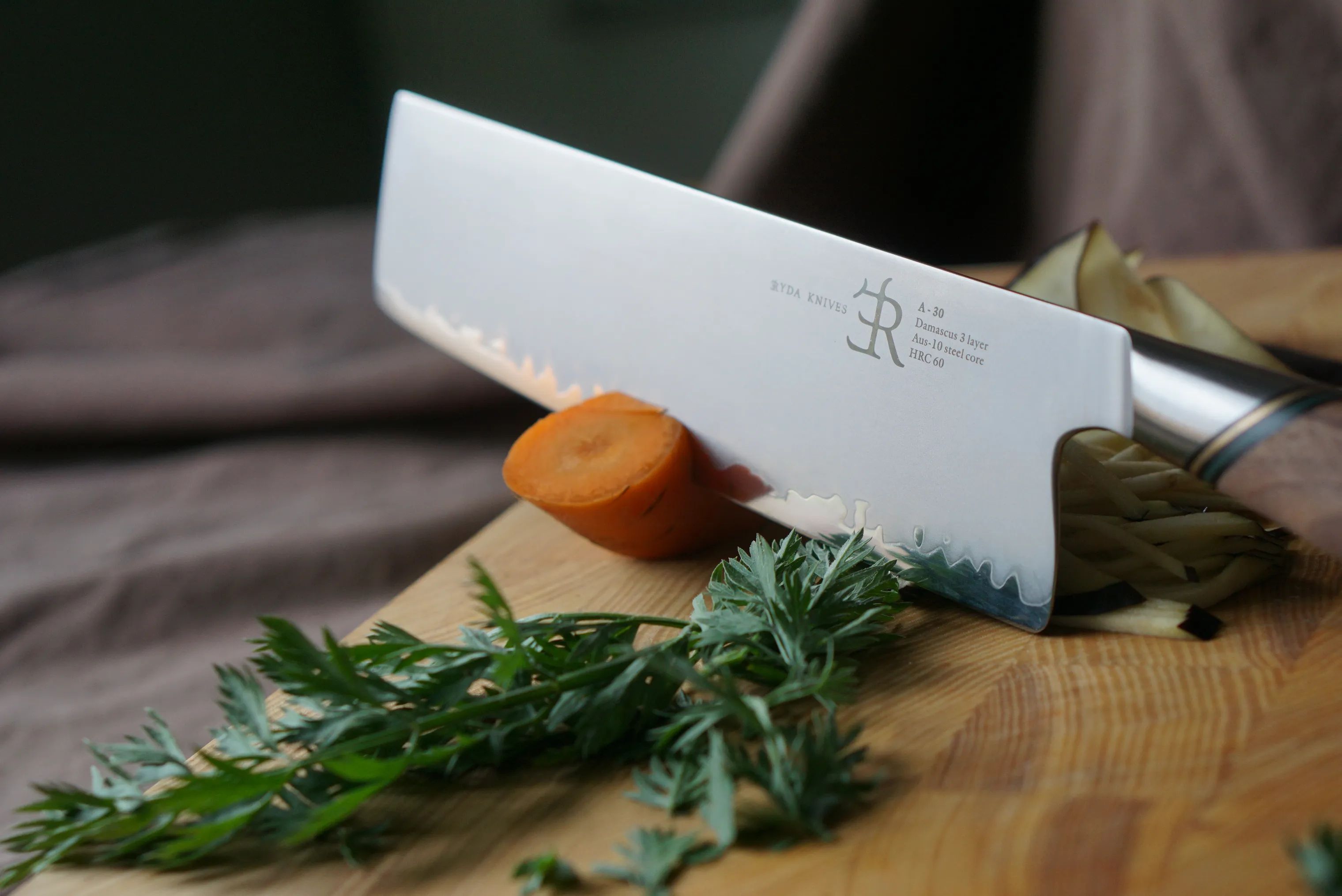 Ryda Knives Grøntsagsknive A30 Nakirikniv i rustfrit stål/brun, 2