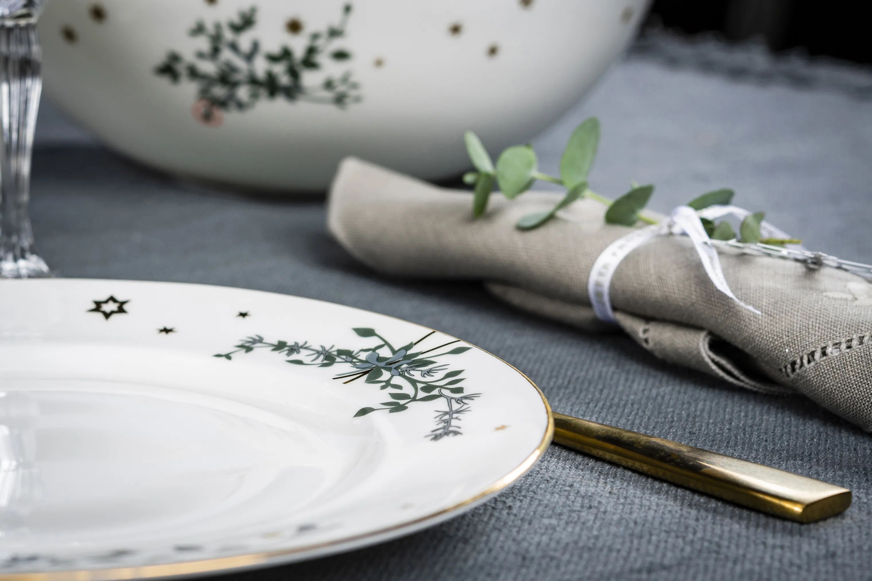 Jette Frölich Design Frokosttallerkener Vinterstjerner Frokoststallerken i Grøn/guld, 22 cm, 3