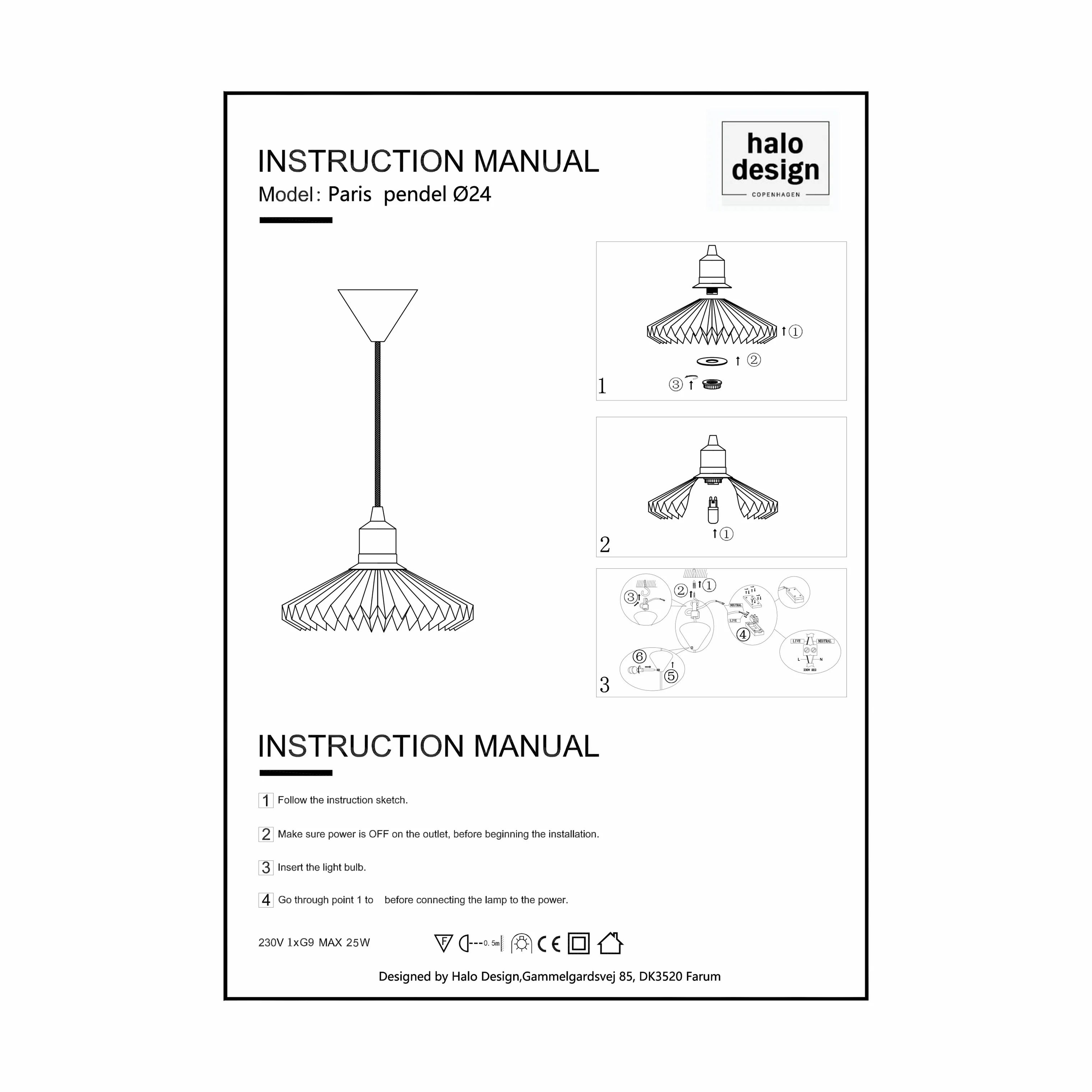 Halo Design Pendler Paris Pendel i Brun, 24 cm, 2