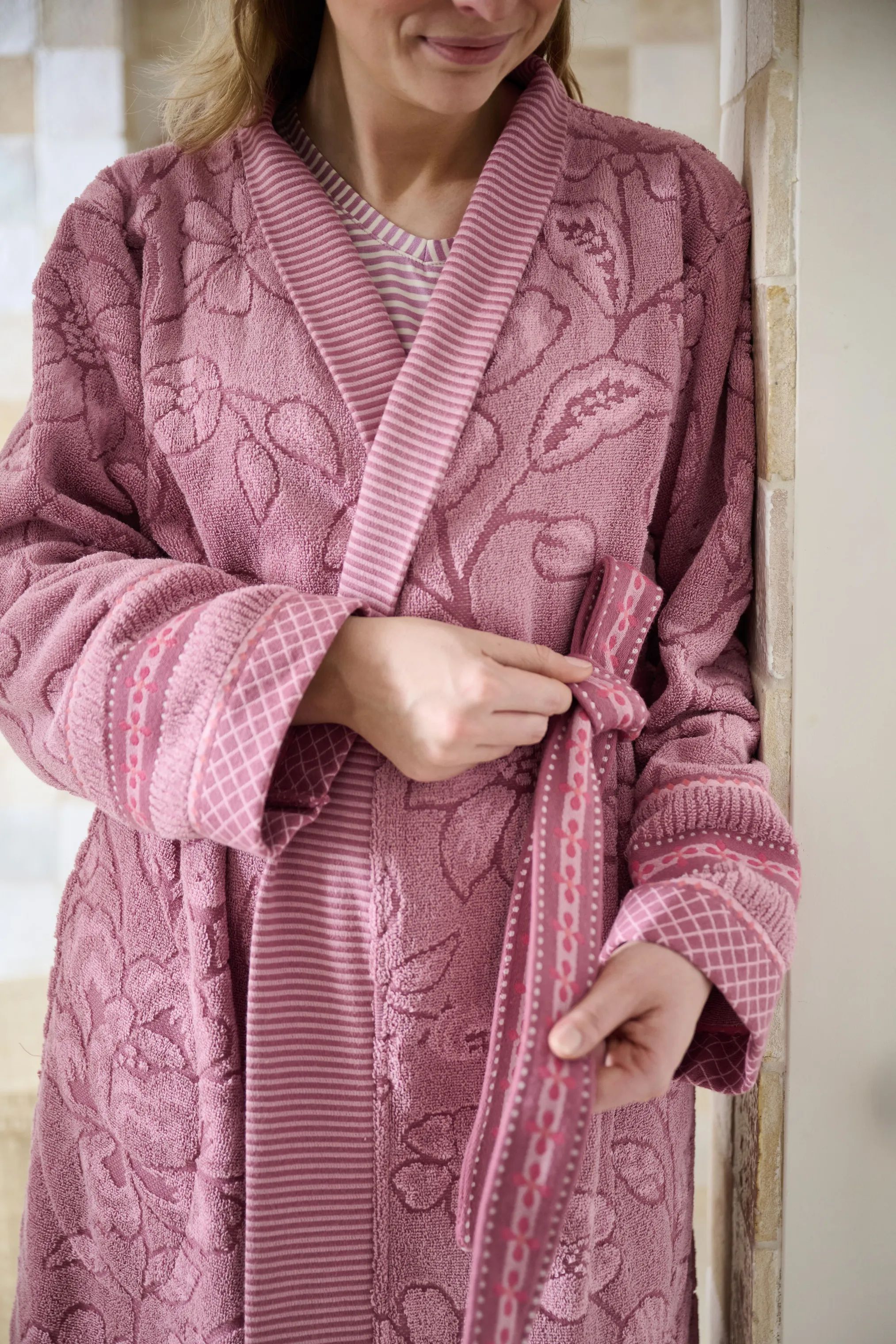 PIP Studio Morgenkåber Jasmin Jacquard Badekåbe i Light Pink, Str. L, 3
