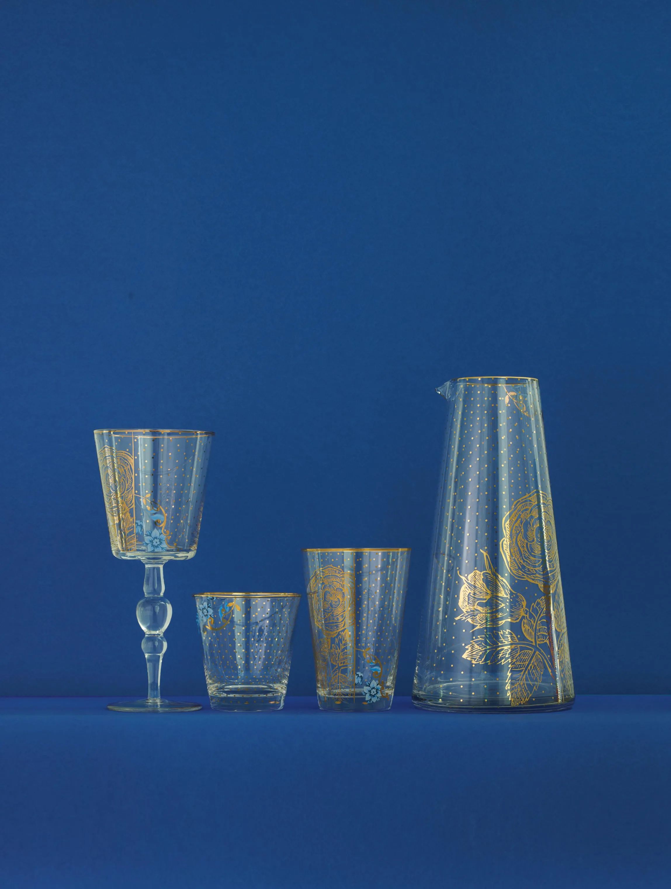 PIP Studio Vandglas Royal Golden Dots Vandglas i blue/ gold, 2