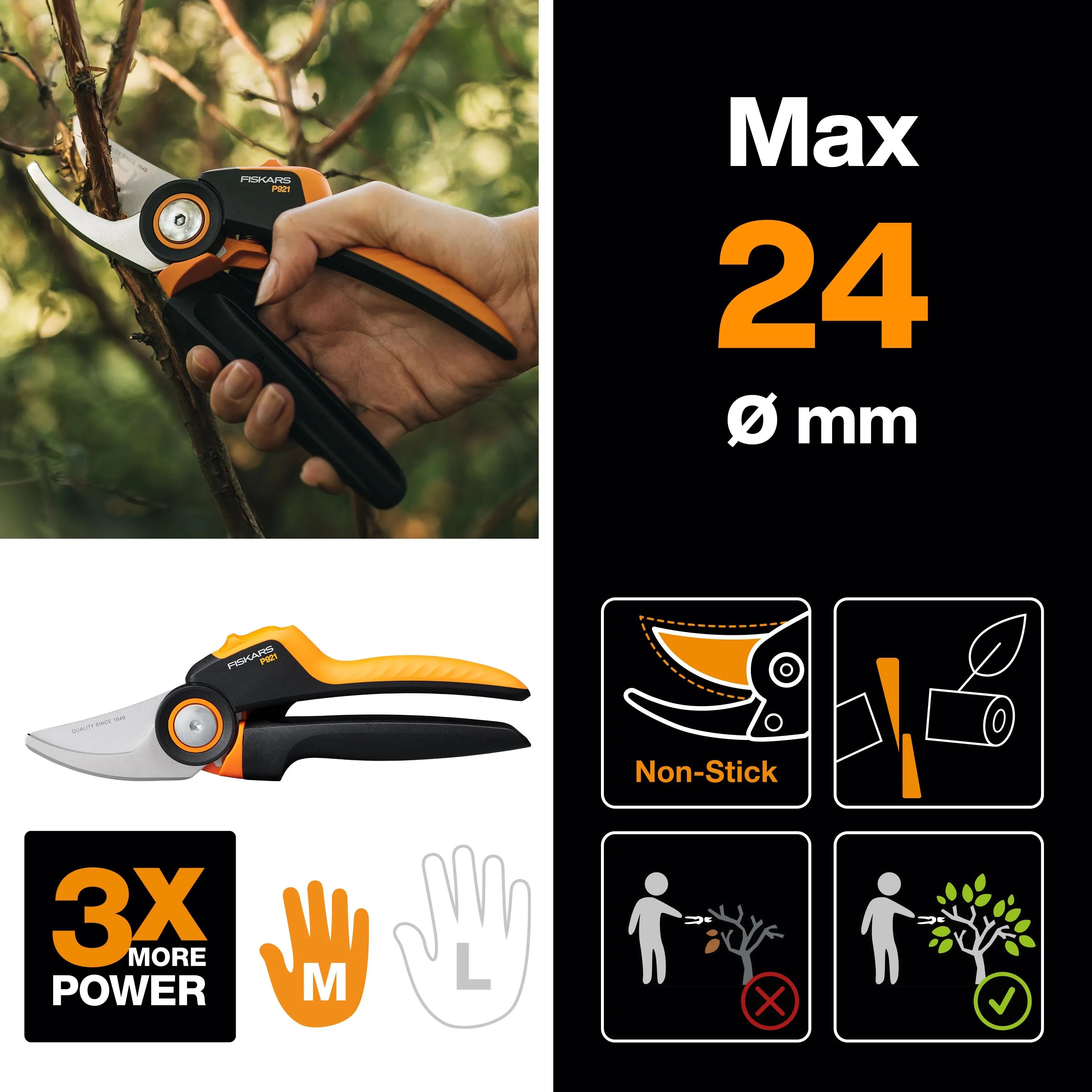 Fiskars Garden Haveredskaber X-series Beskæresaks med sideskær (P921) i Sort/orange, 2