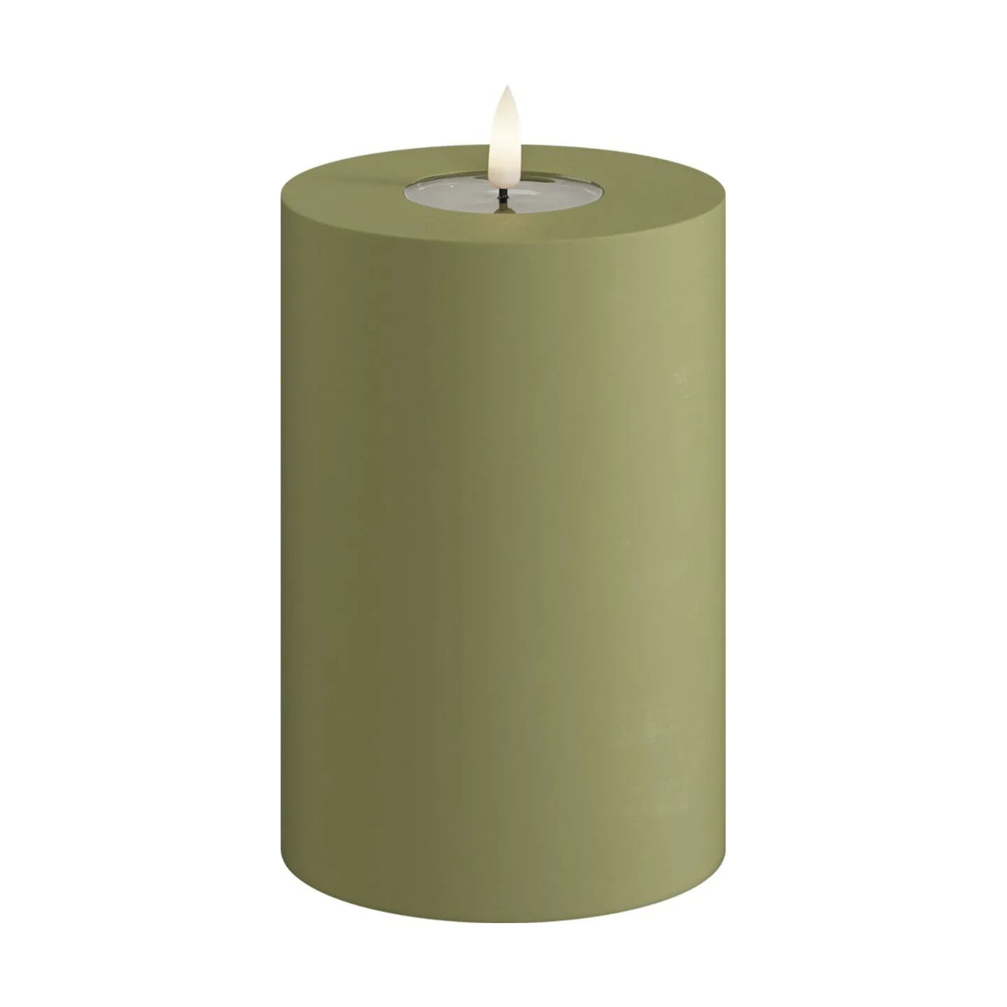 Deluxe Homeart LED-lys Real Flame LED Udendørs Bloklys i Oliven Grøn, 15 cm, 1