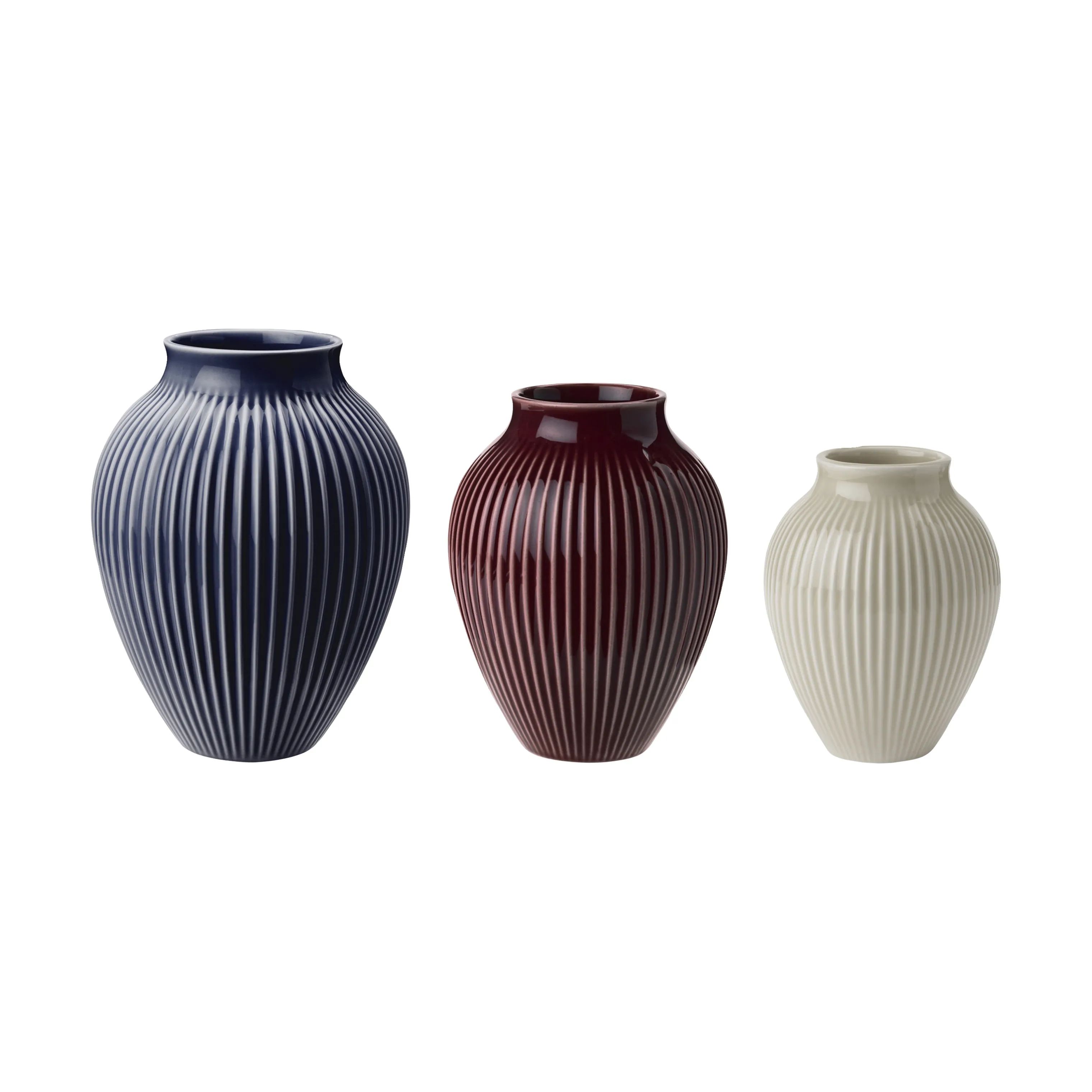 Knabstrup Keramik Vaser Riller Vase - 3 stk. i ripple berry, sand, dark blue, 1