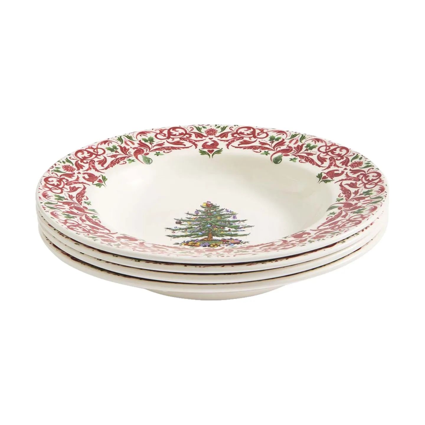 Spode Suppeskåle Yuletide Suppetallerken - 4 stk. i Rød/grøn/hvid, 1