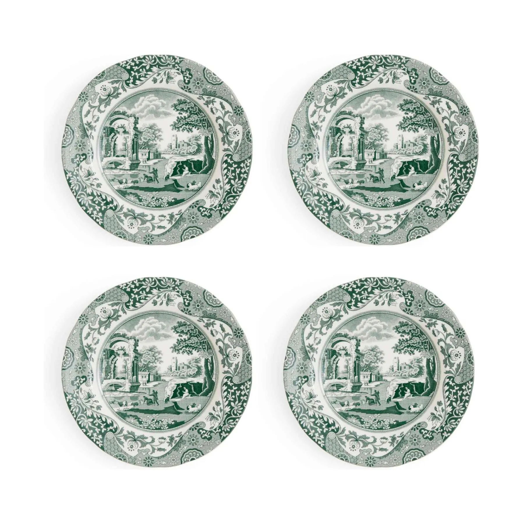Spode Asietter Heritage Green Italian Asiet - 4 stk. i Grøn/hvid, 1