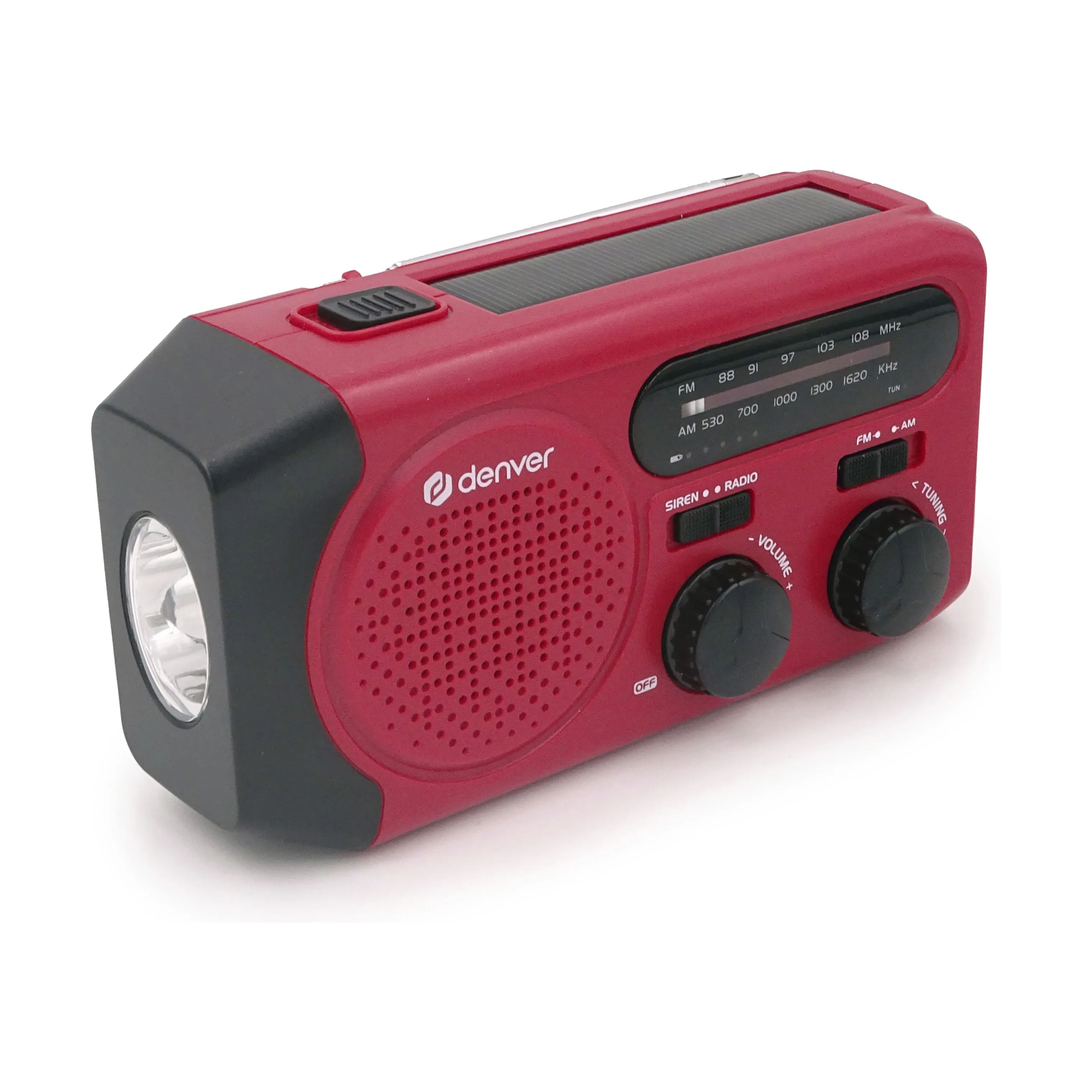 Denver Højtalere Solar Crank Radio i Rød, 1