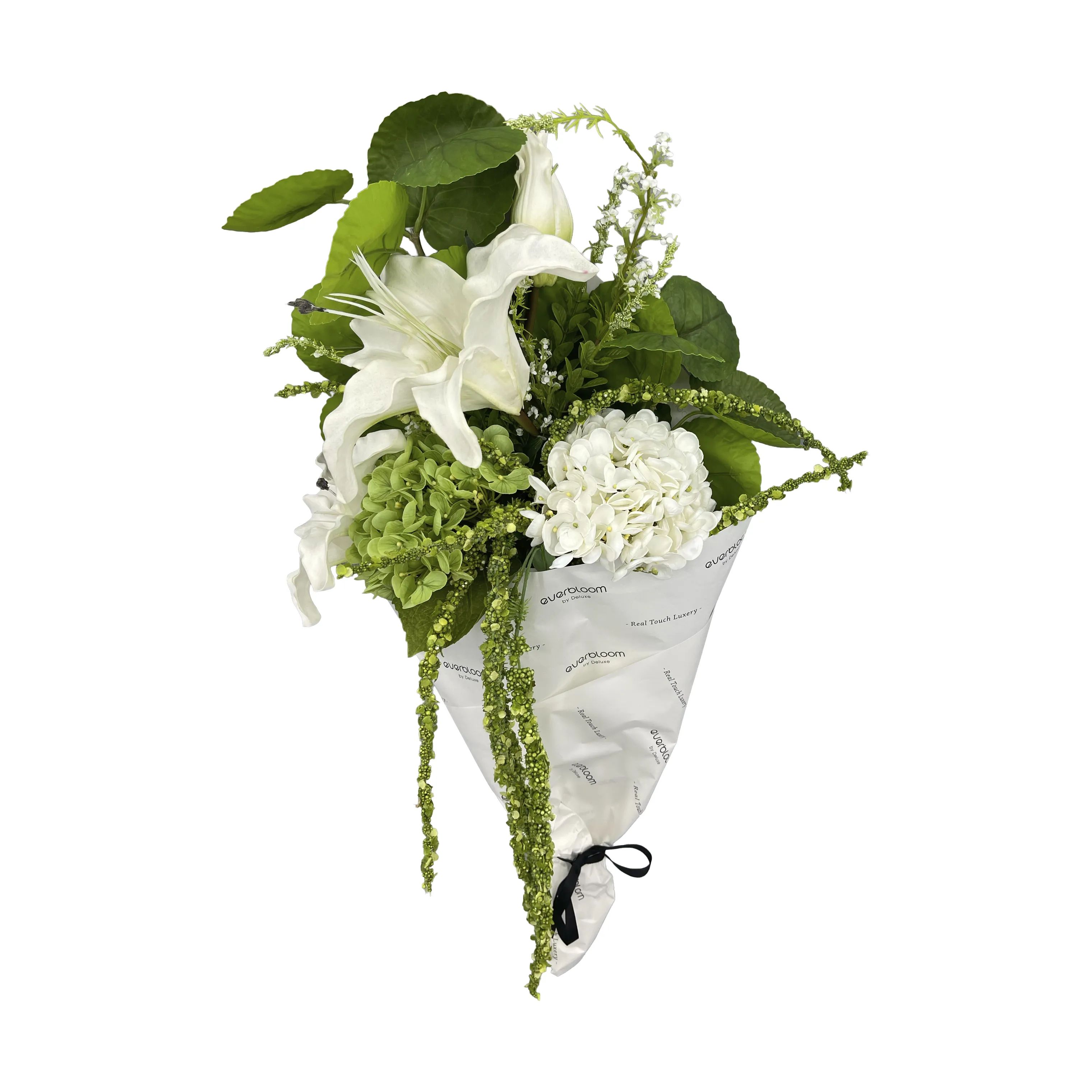 everbloom Kunstige blomster Kunstig Real Touch Blomsterbuket i Hvid/grøn, 4