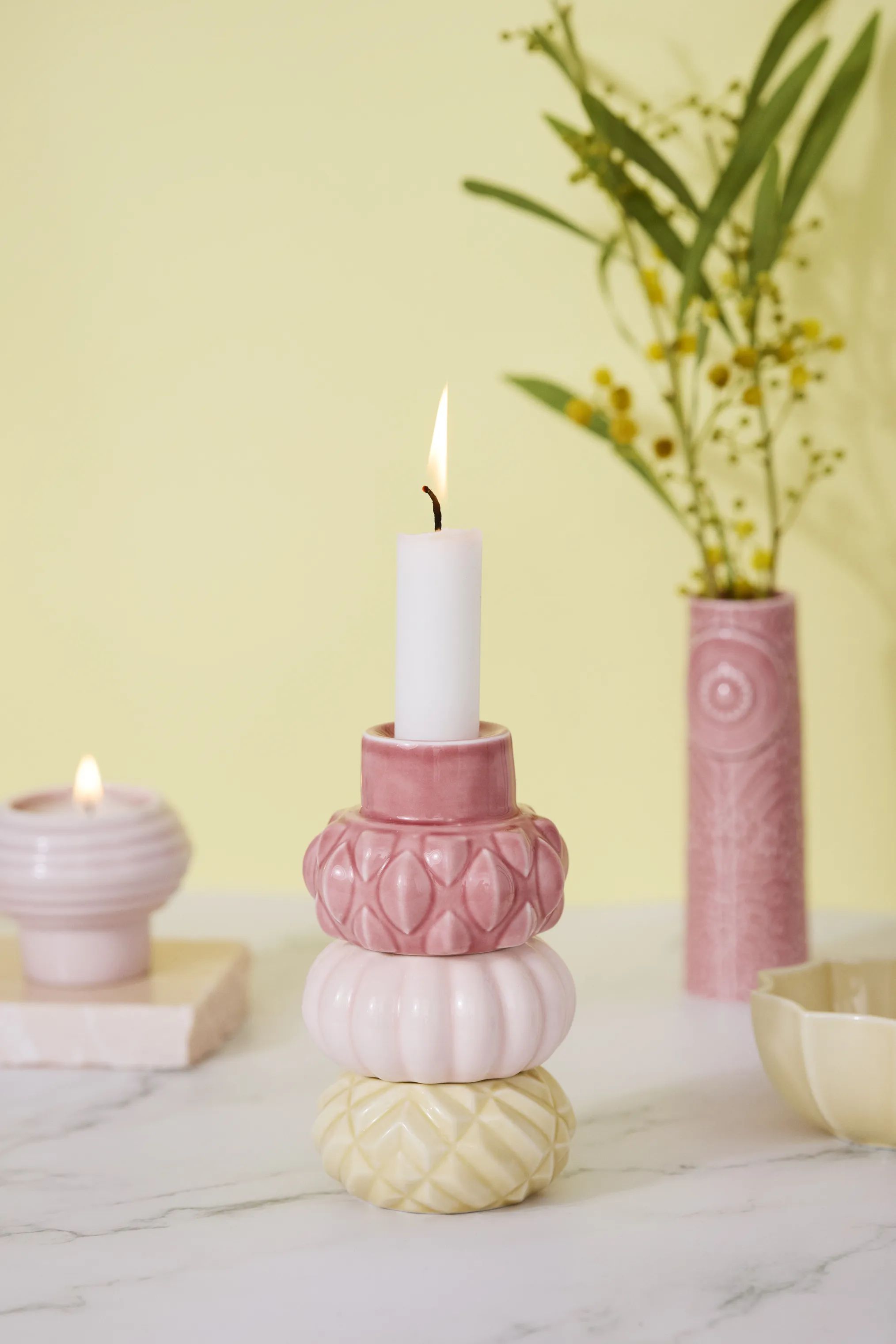 Dottir Kronelysestage Samsurium Stabelbar Lysestage - 3 dele i Mimosa/Blush/Powder, 3