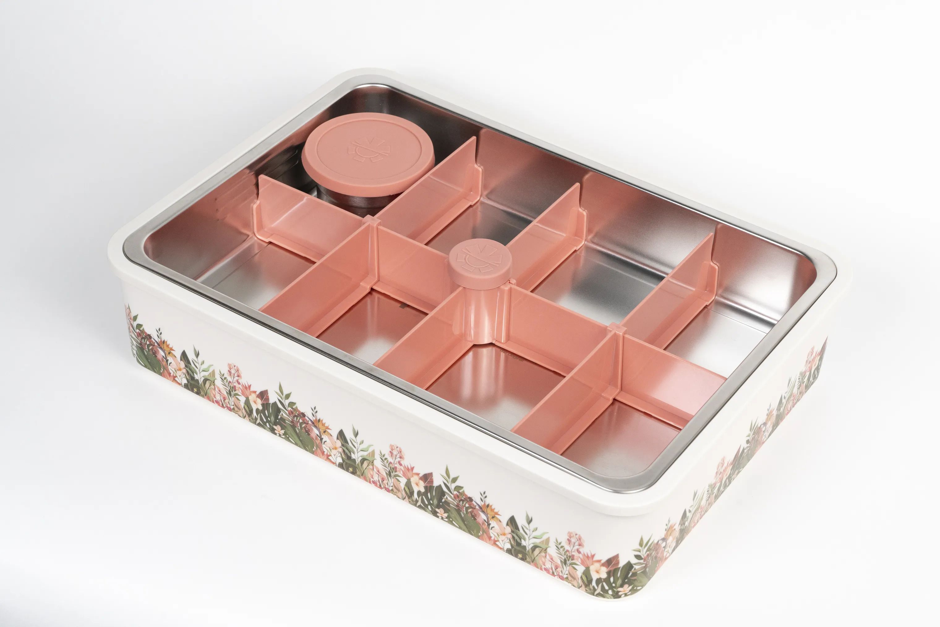 Platterbox Opbevaringsbokse Snack Box Tilbehørssæt - 21 dele i Hvid/Blomster, 7