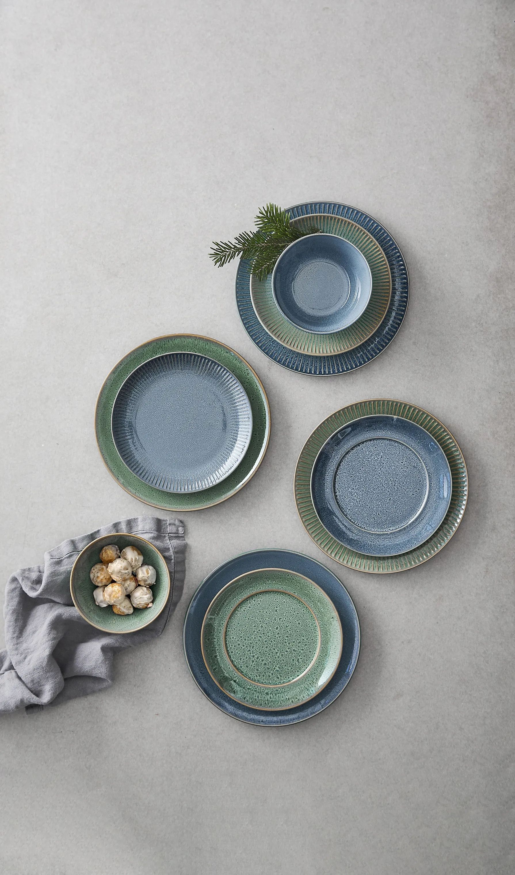 CASA Living Frokosttallerkener Sofia Riflet Tallerken i Grøn, 22 cm, 5