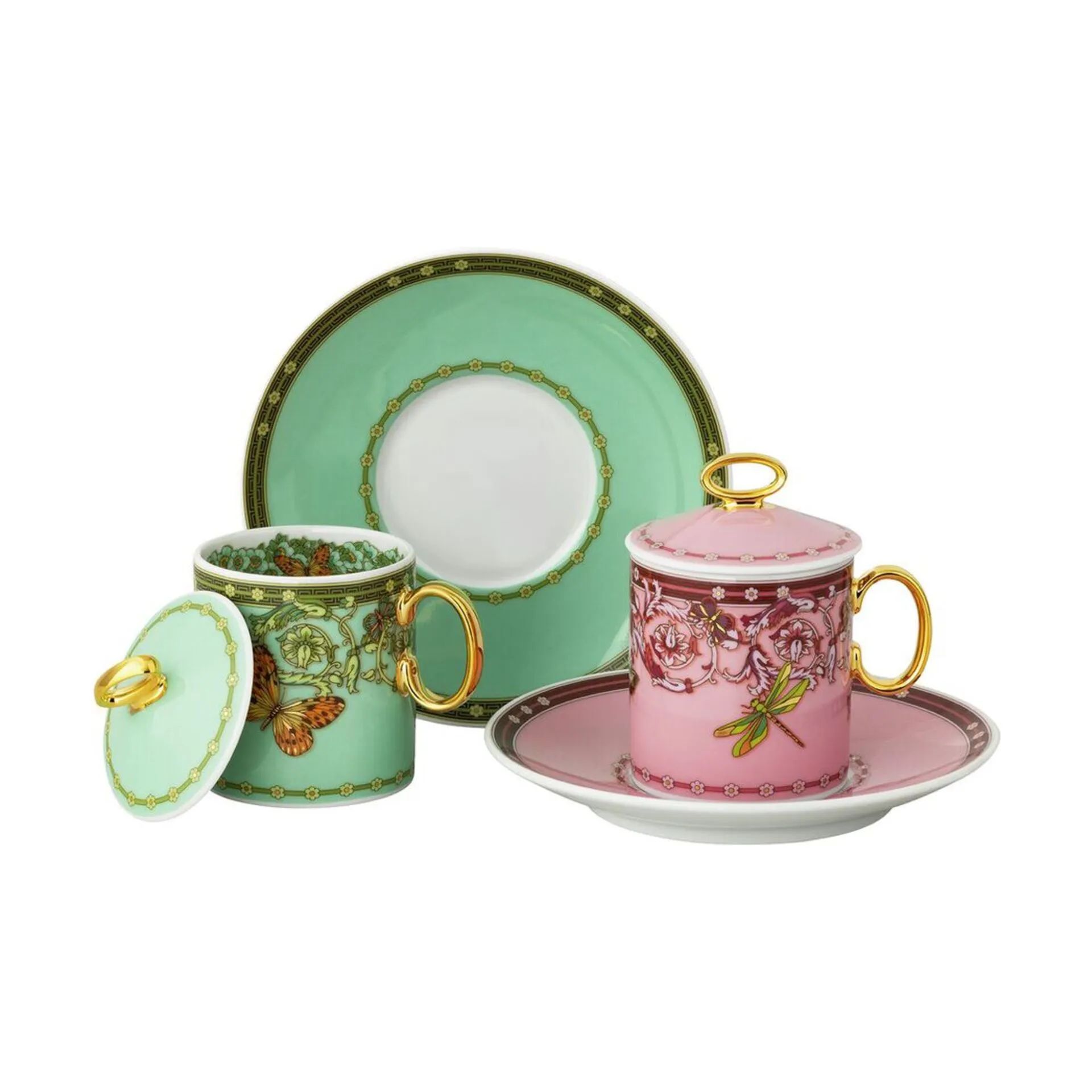 Versace Espressokopper Le Jardin Espressosæt - 6 dele i Pink/Green, 2