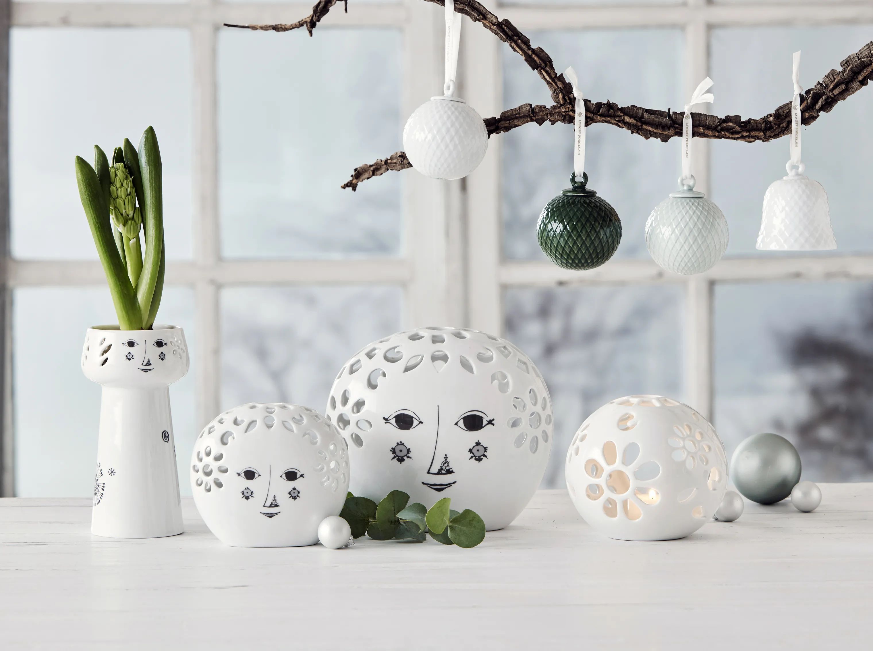 Lyngby Porcelæn Fyrfadsstage Rhombe Fyrfadsstage - 2 stk. i Hvid, 5 cm, 2