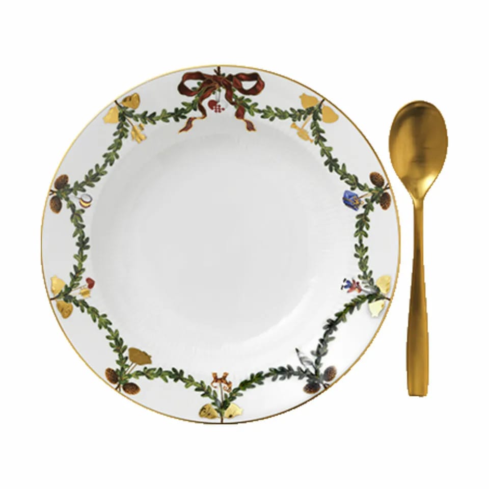 Royal Copenhagen Dybe tallerkener Stjerne Riflet Jul Dyb tallerken i Grøn/hvid/rød, 24,5 cm, 3