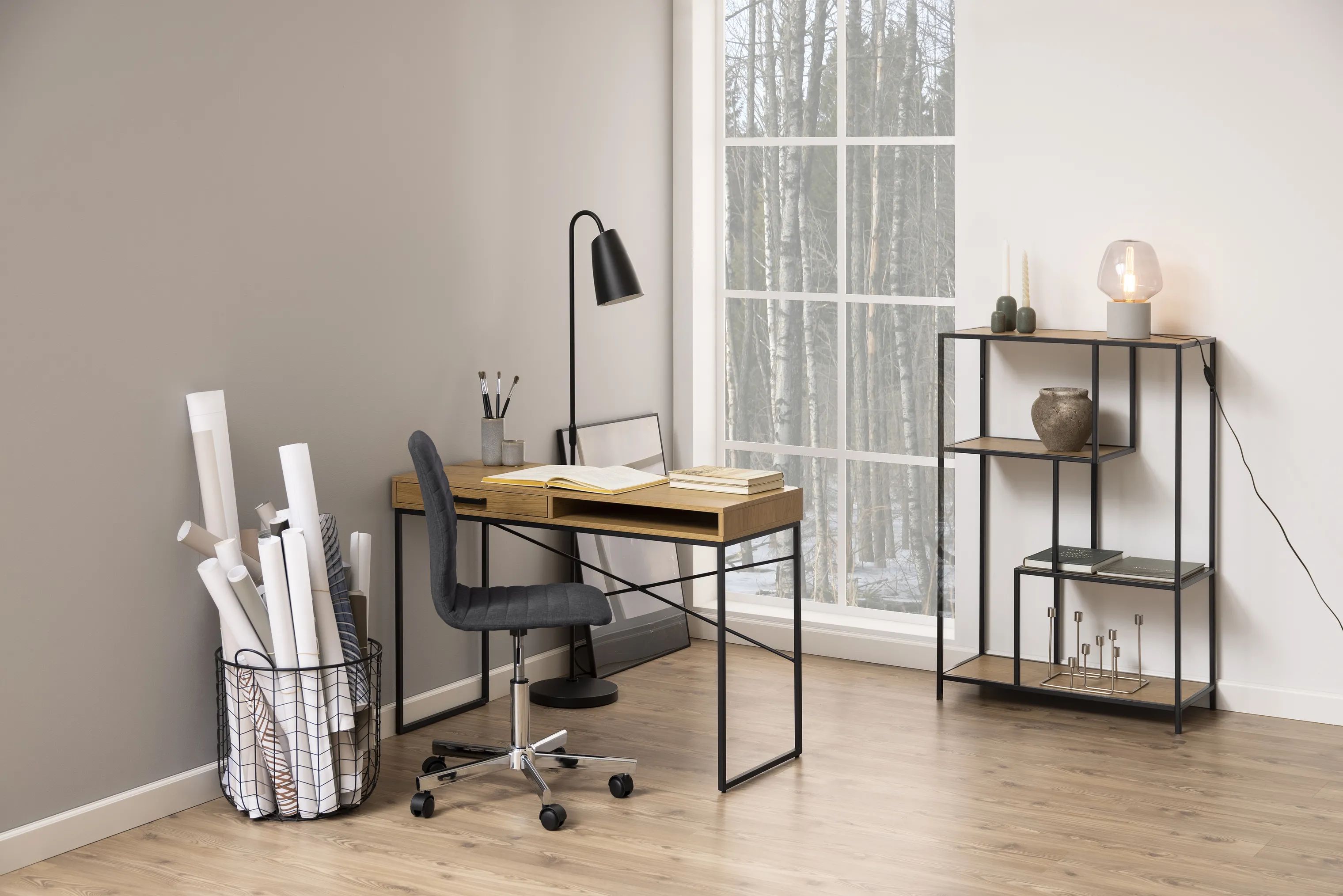CASA Living Skriveborde Seaford Skrivebord i vild eg/mat sort, 5