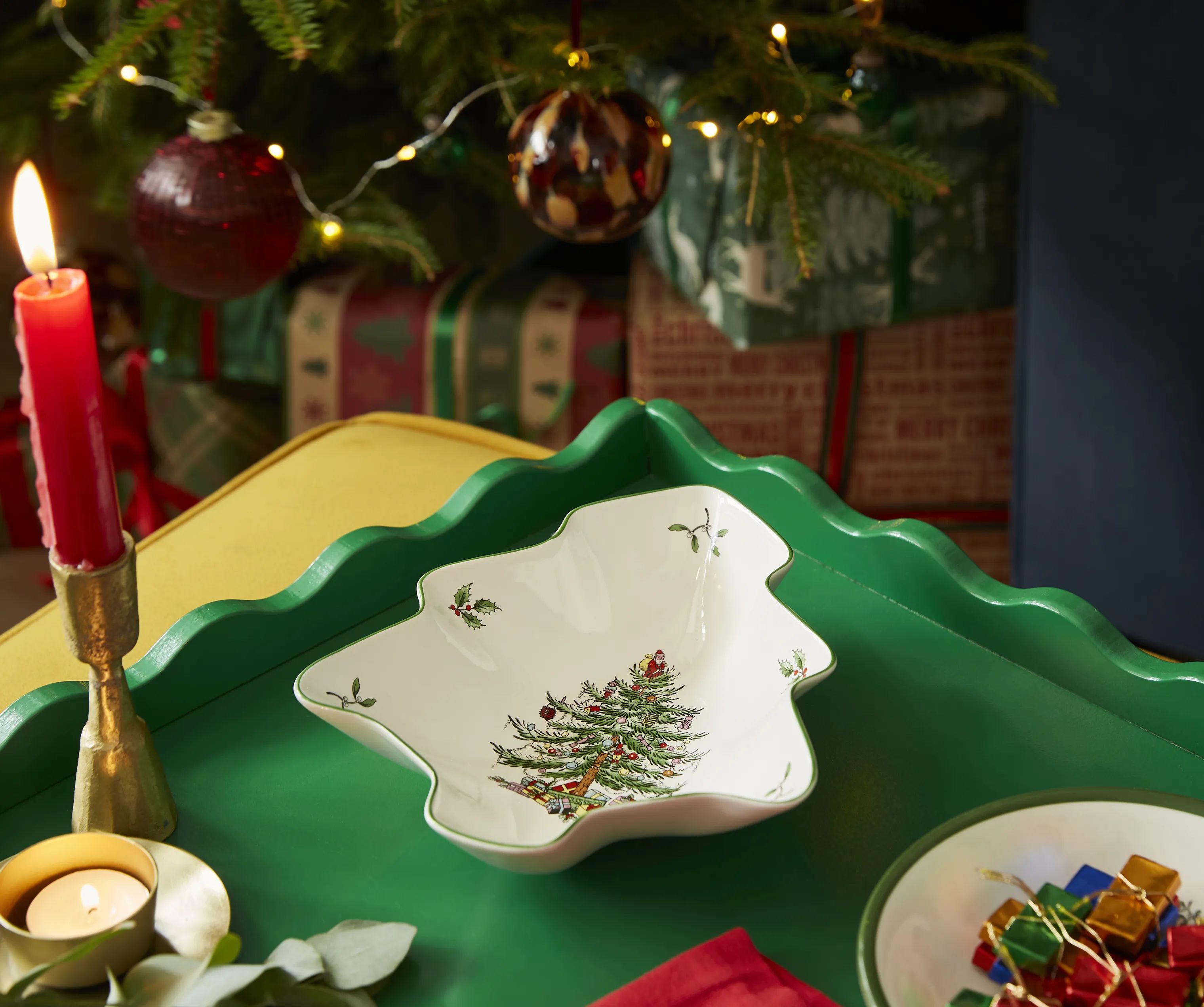 Spode Serveringsfade Christmas Tree Fad i Hvid/grøn/rød, 2