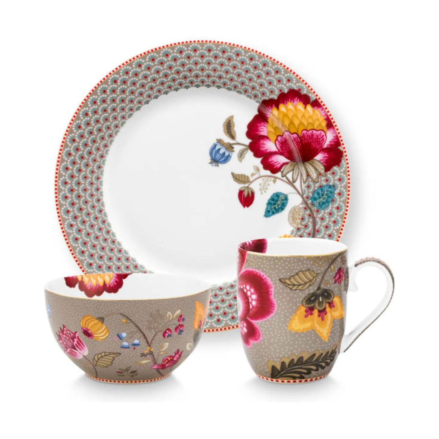PIP Studio Frokosttallerkener Blooming Tales Morgenmadssæt - 3 dele i Khaki, 1