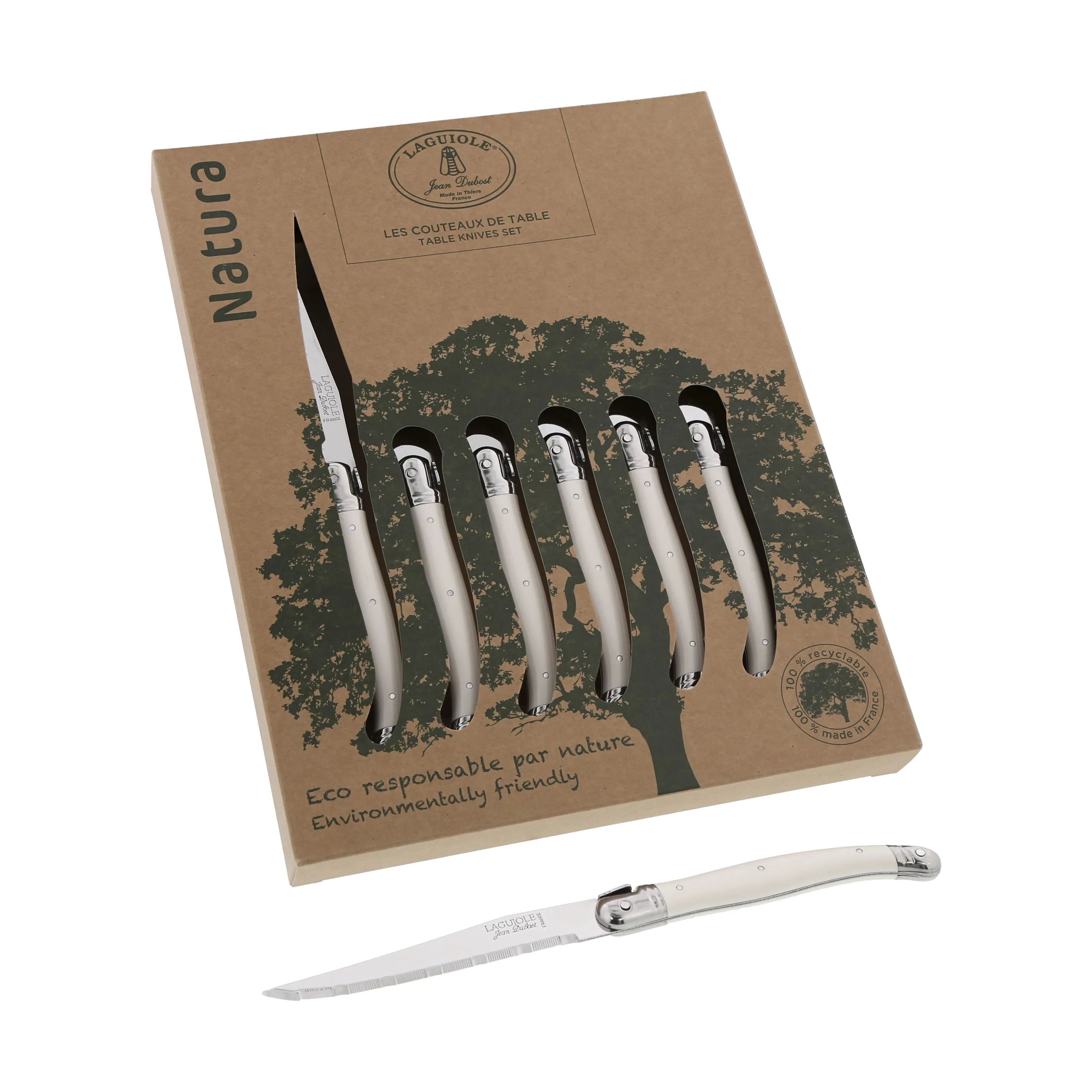Jean Dubost Bordknive Laguiole Kniv - 6 stk. i Hvid, 1